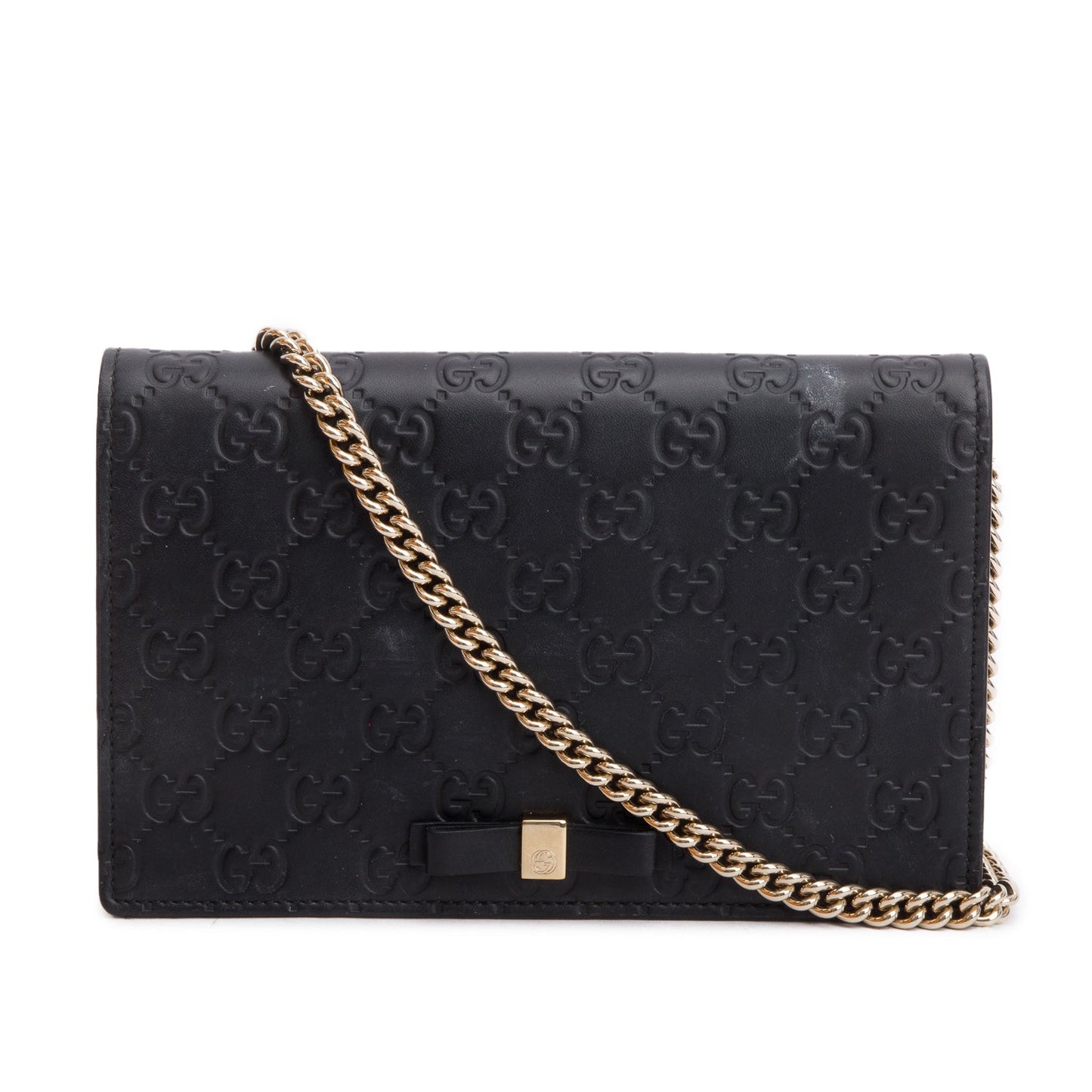 Gucci Black Guccissima Signature Bow Wallet on Chain