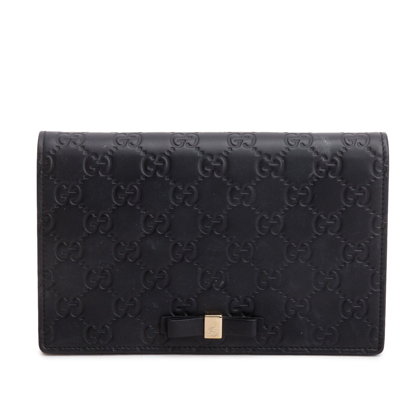 Gucci Black Guccissima Signature Bow Wallet on Chain