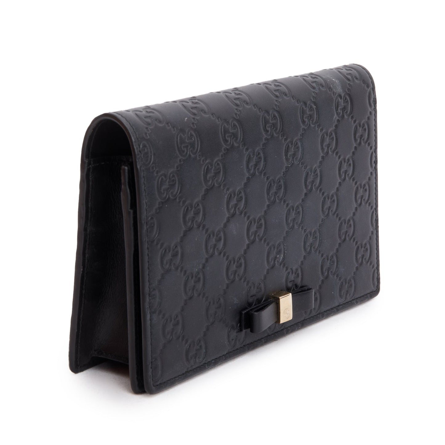 Gucci Black Guccissima Signature Bow Wallet on Chain