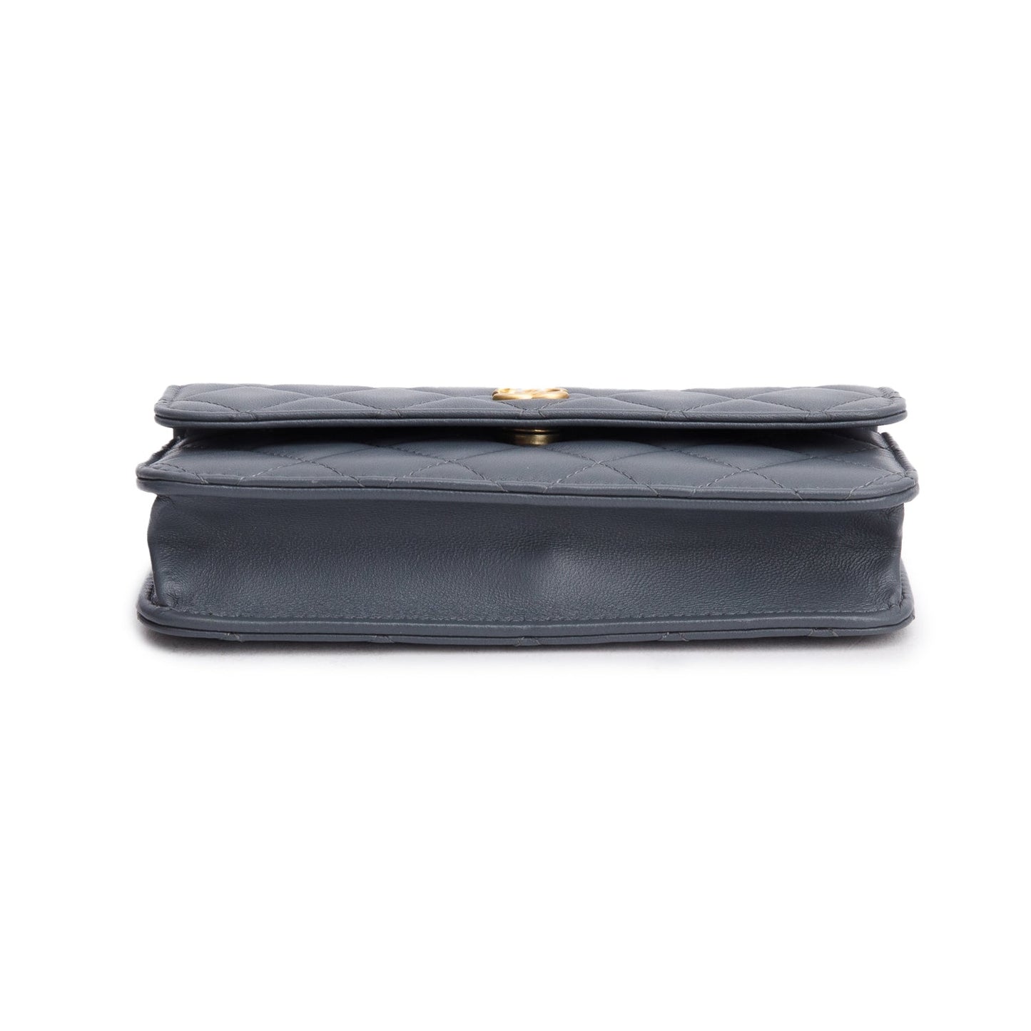 Chanel Grey Quilted Lambskin Leather CC Pearl Crush Flap Phone Holder on Chain