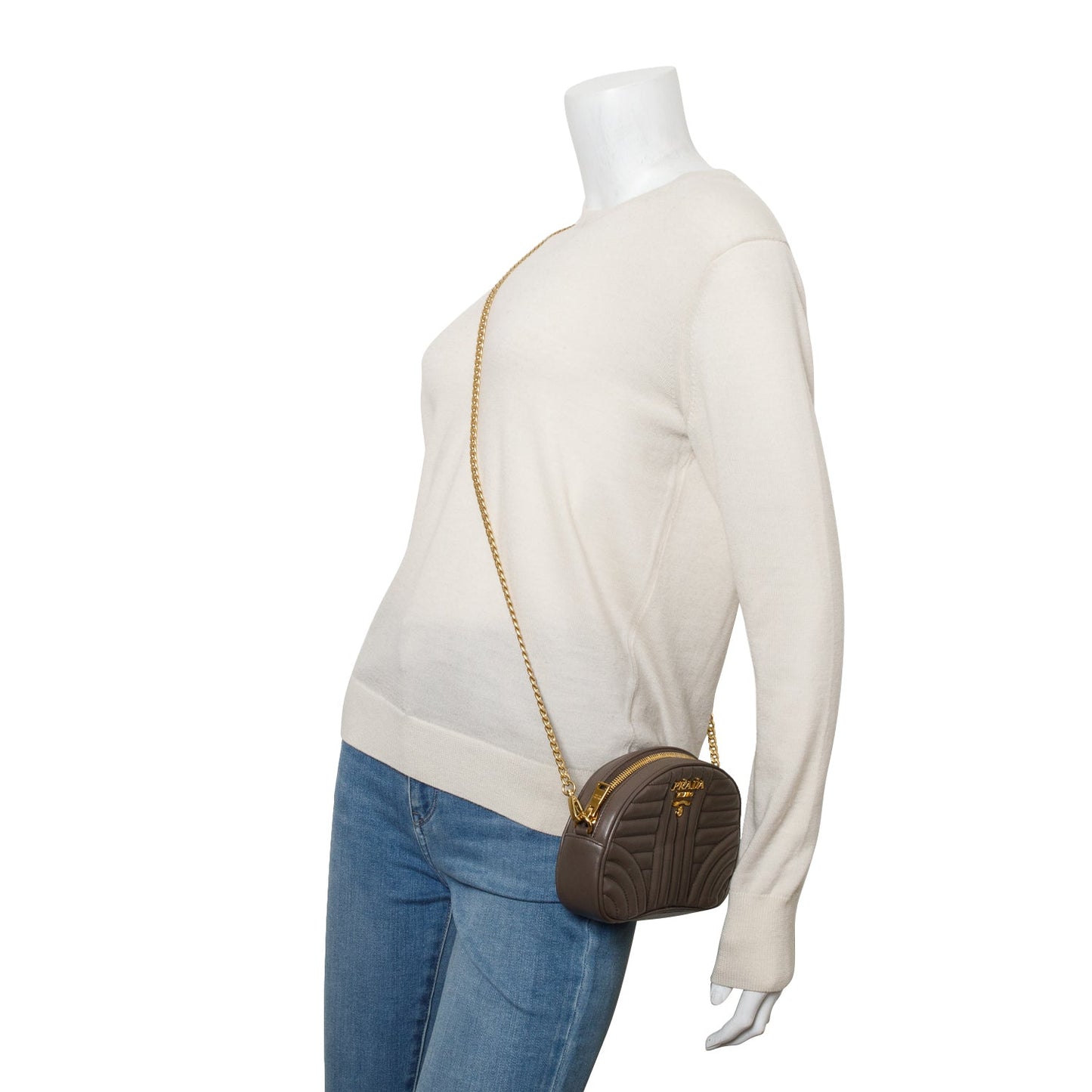 Prada Taupe Qilted Soft Calfskin Diagramme Camera Bag