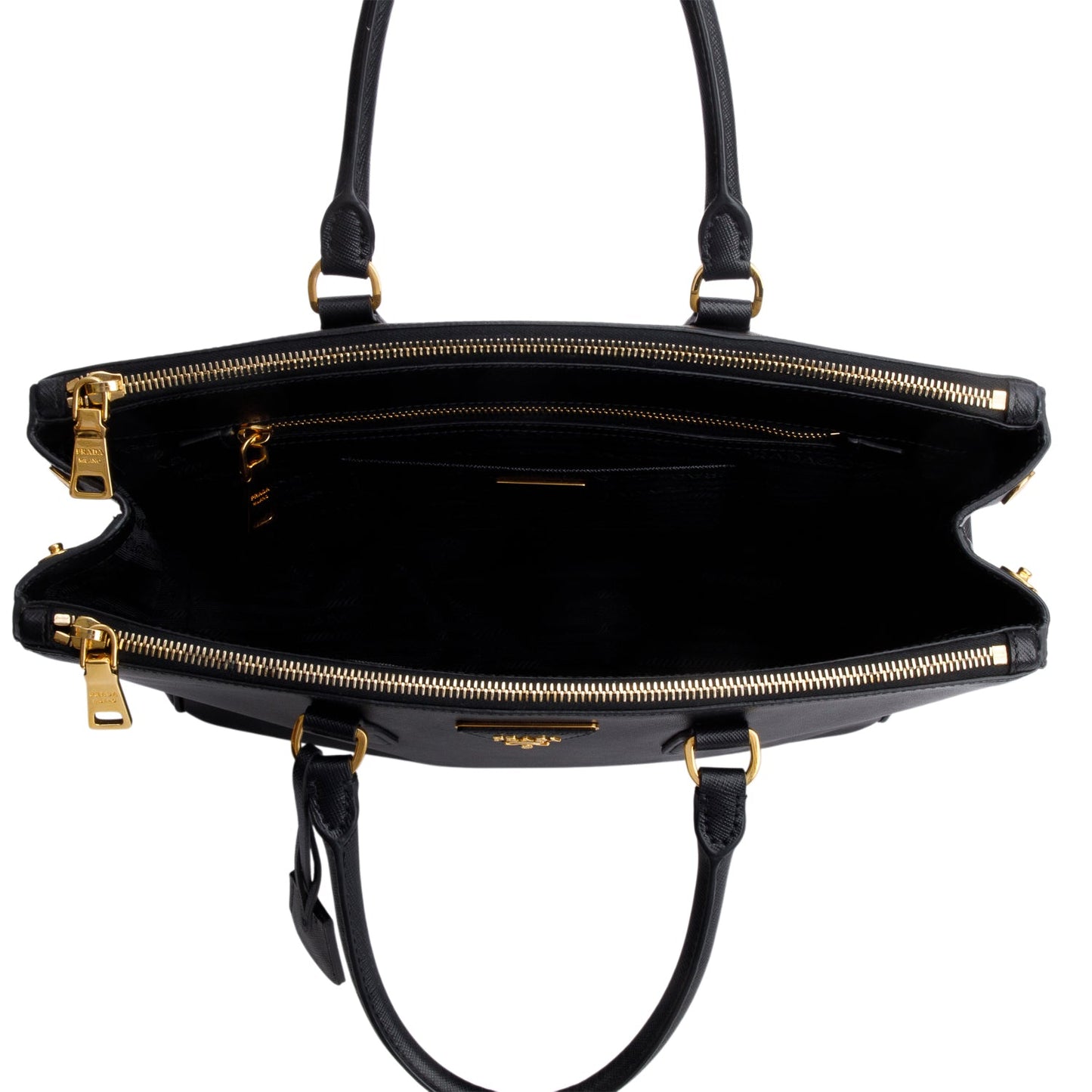 Prada Black Saffiano Lux Large Double Zip Galleria Tote