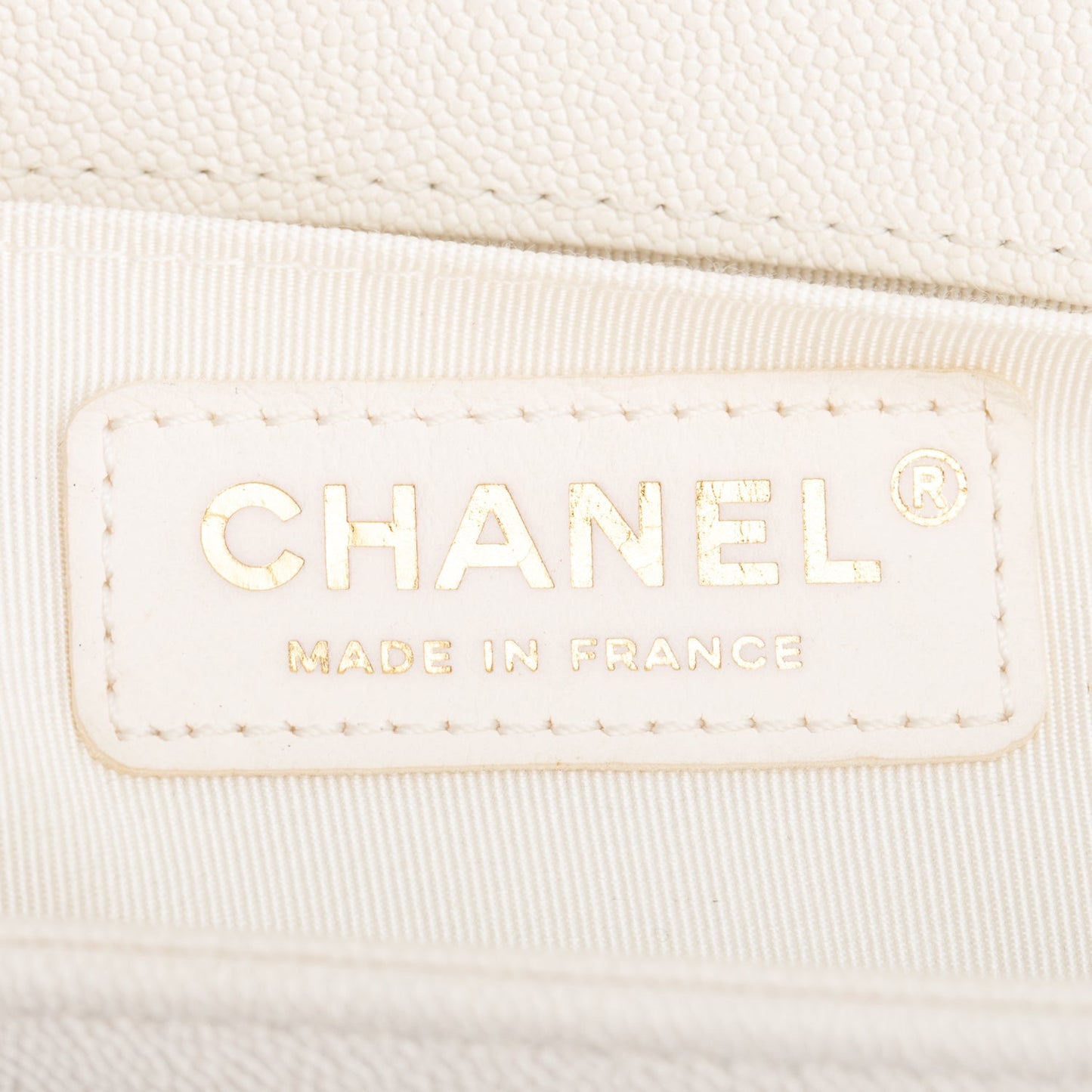 Chanel White Chevron Quilted Caviar Small Boy Bag