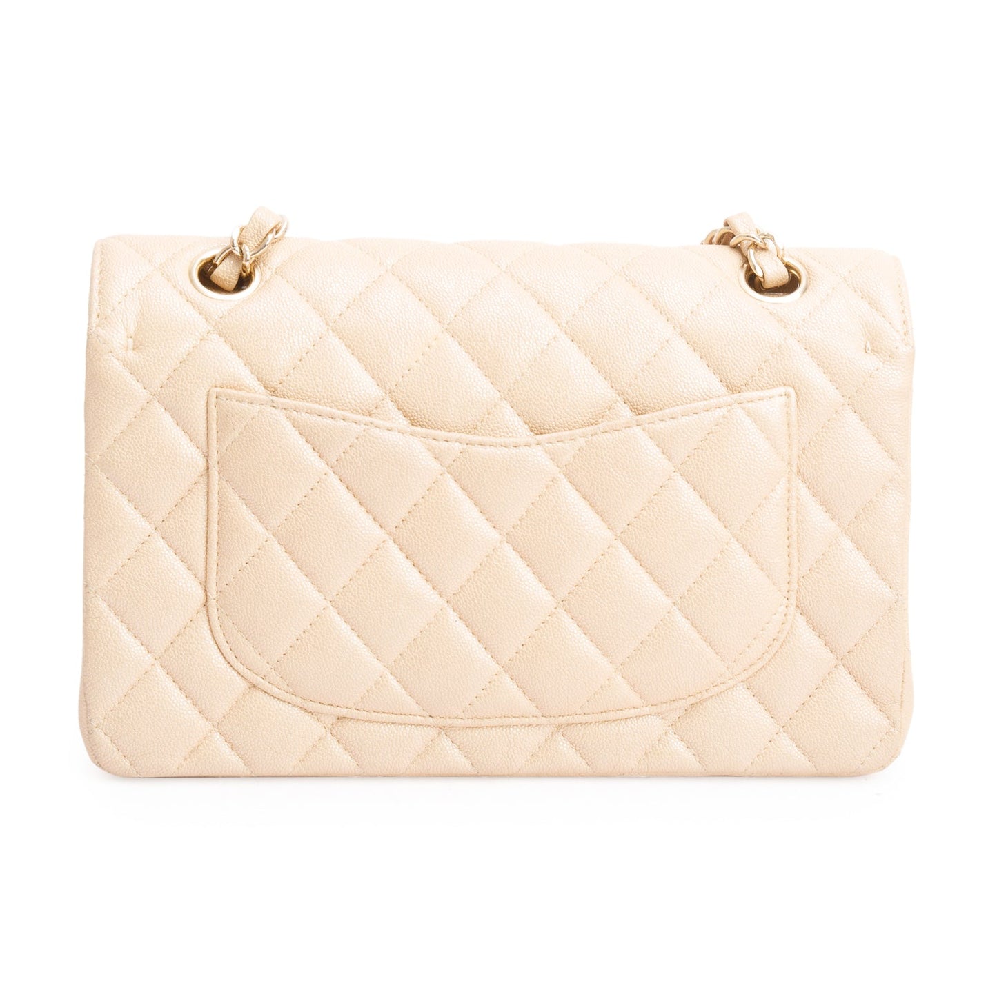 Chanel Iridescent Beige Caviar Quilted Small Double Flap Bag