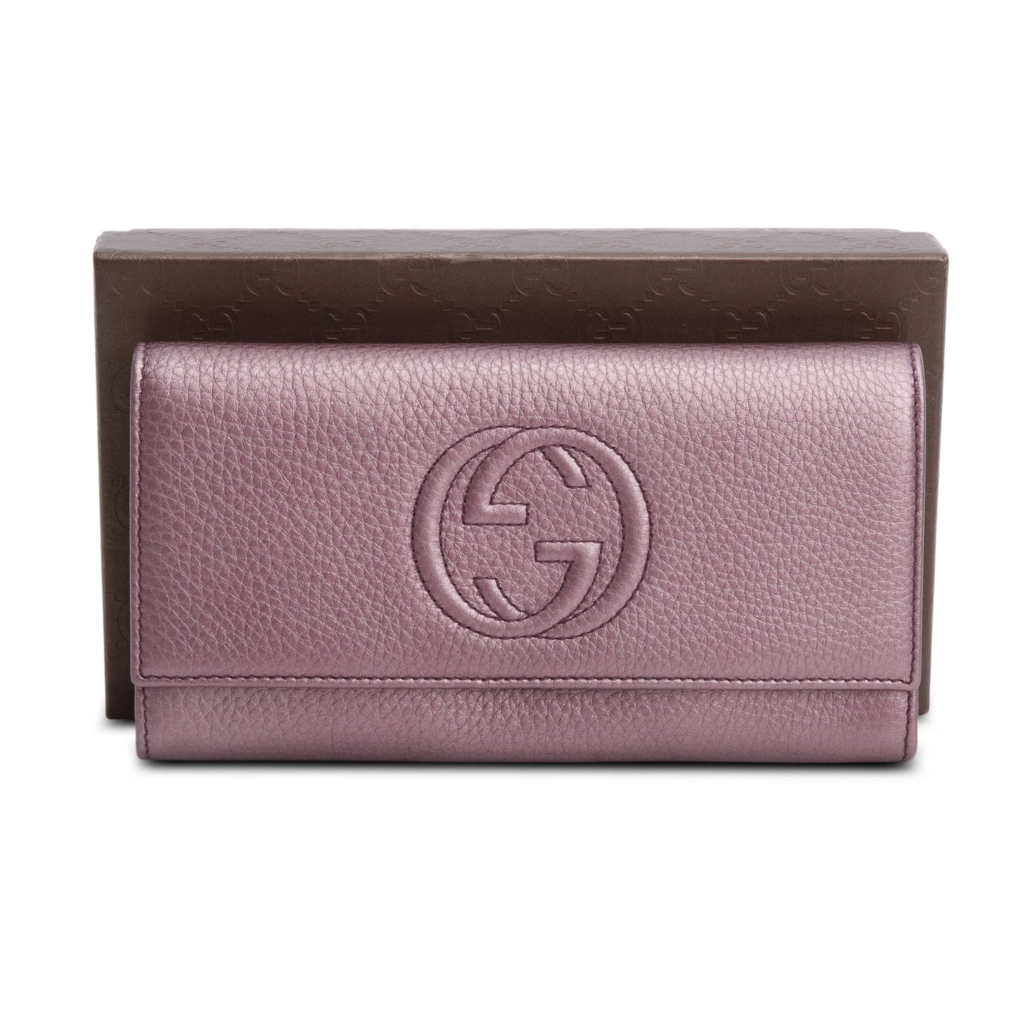 Gucci Metallic Purple Leather Soho Interlocking GG Logo Continental Flap Wallet