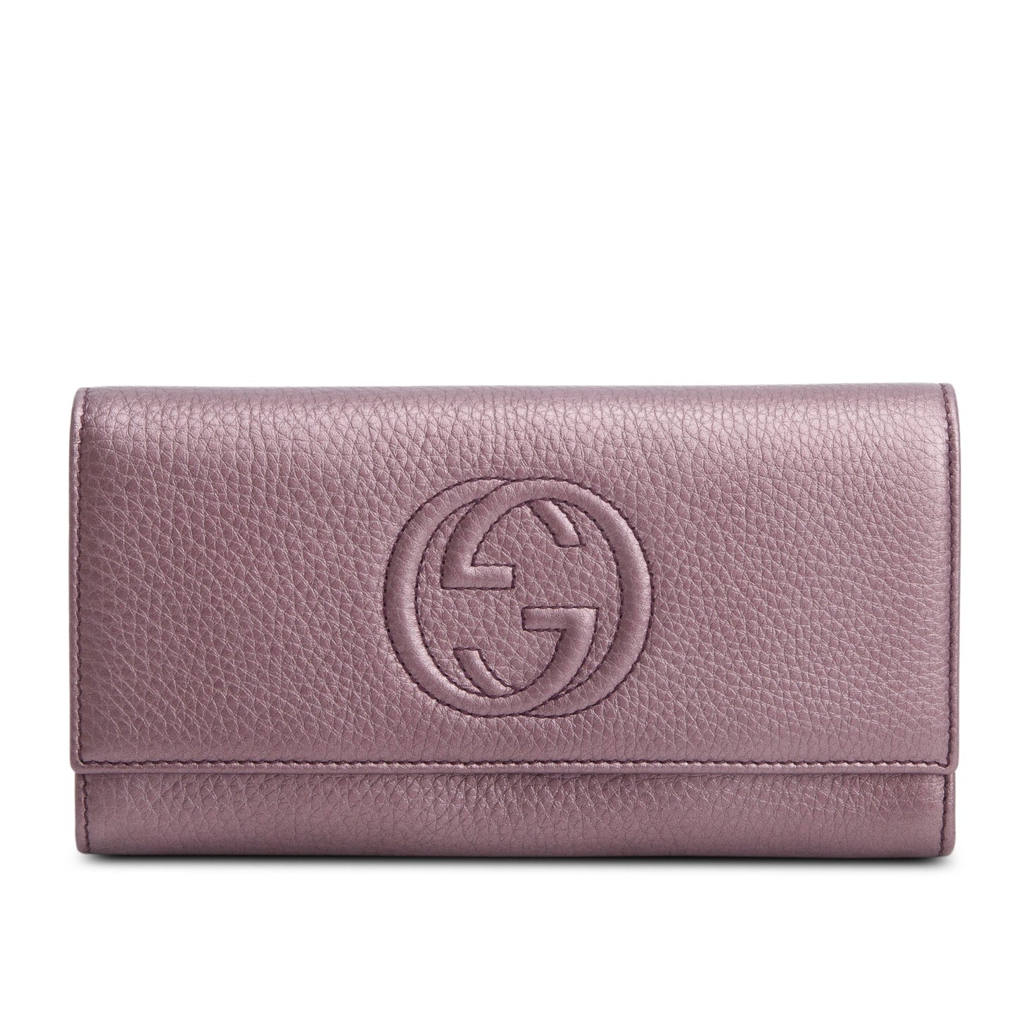 Gucci Metallic Purple Leather Soho Interlocking GG Logo Continental Flap Wallet