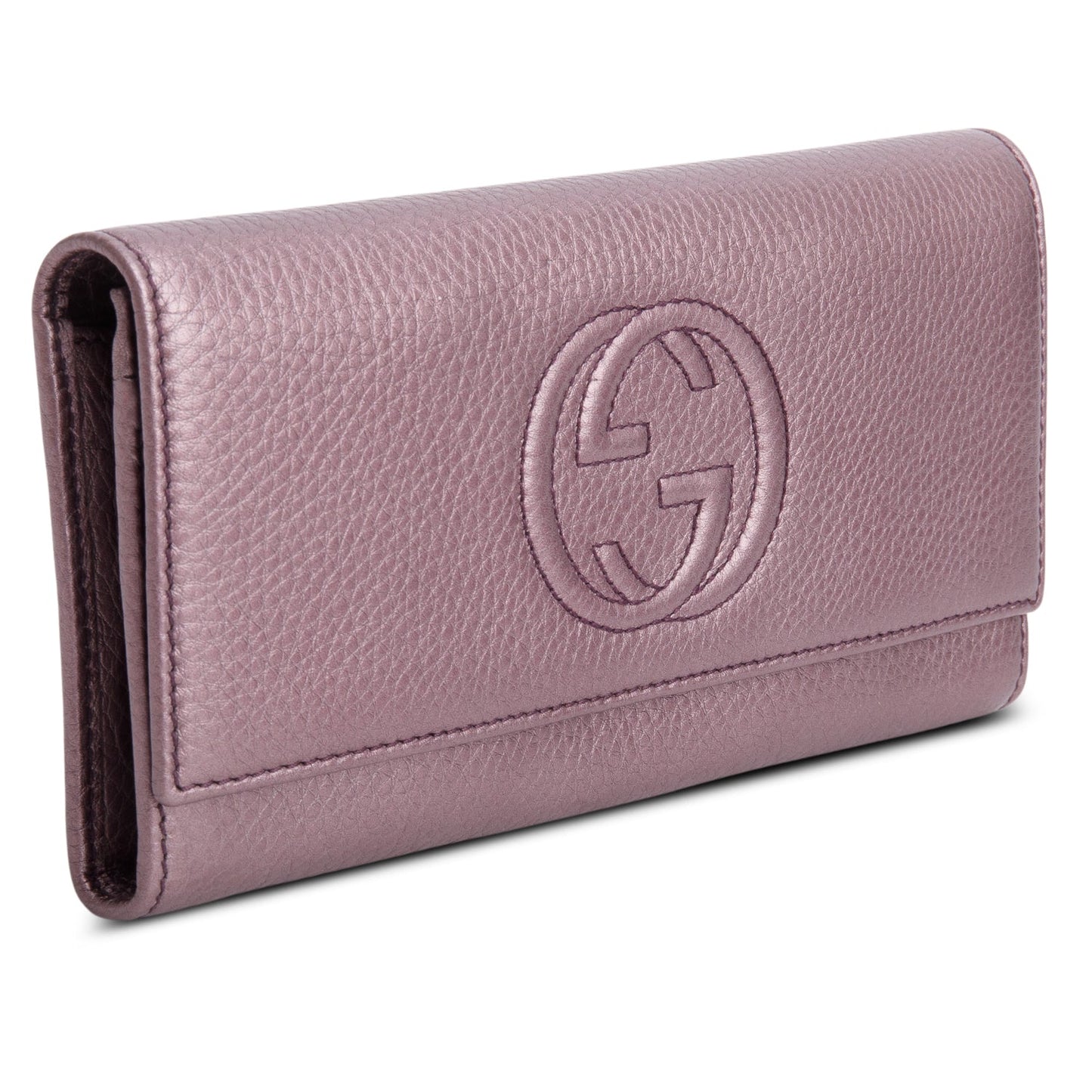 Gucci Metallic Purple Leather Soho Interlocking GG Logo Continental Flap Wallet