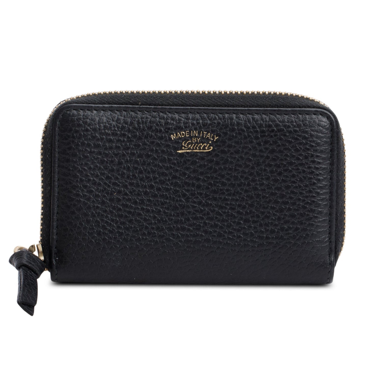Gucci Black Leather Logo Print Compact Zip Wallet