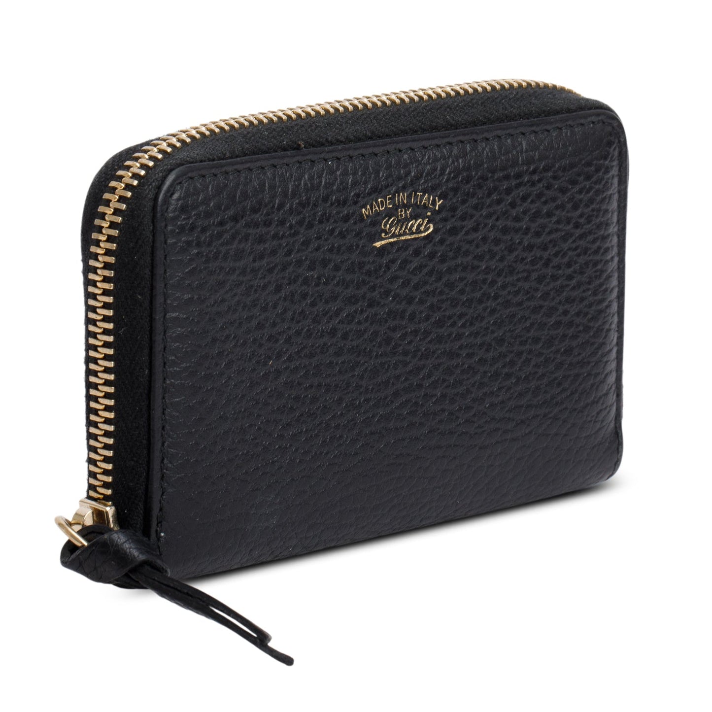 Gucci Black Leather Logo Print Compact Zip Wallet