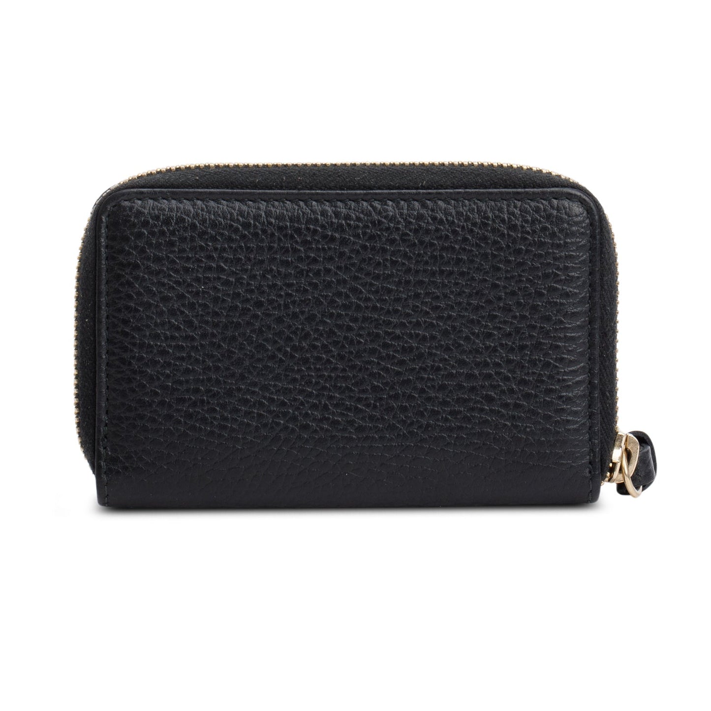 Gucci Black Leather Logo Print Compact Zip Wallet