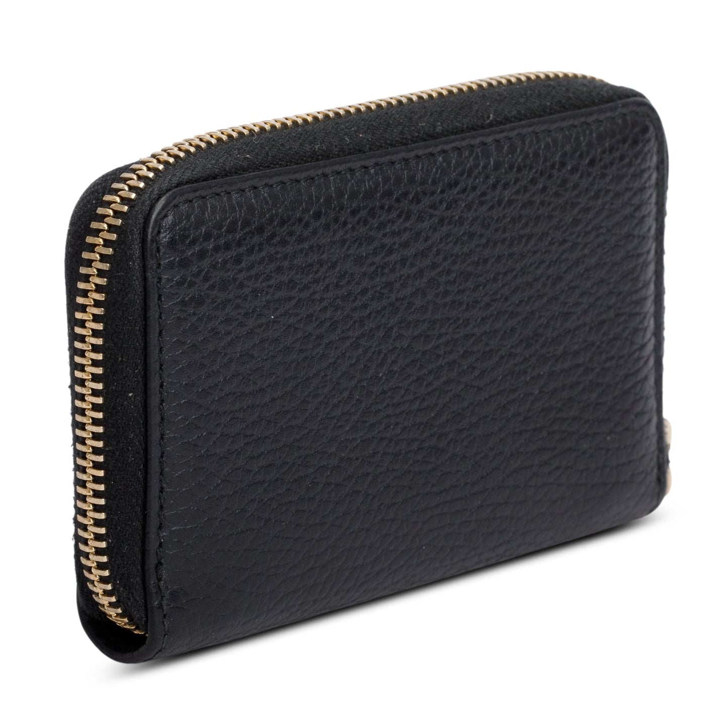 Gucci Black Leather Logo Print Compact Zip Wallet