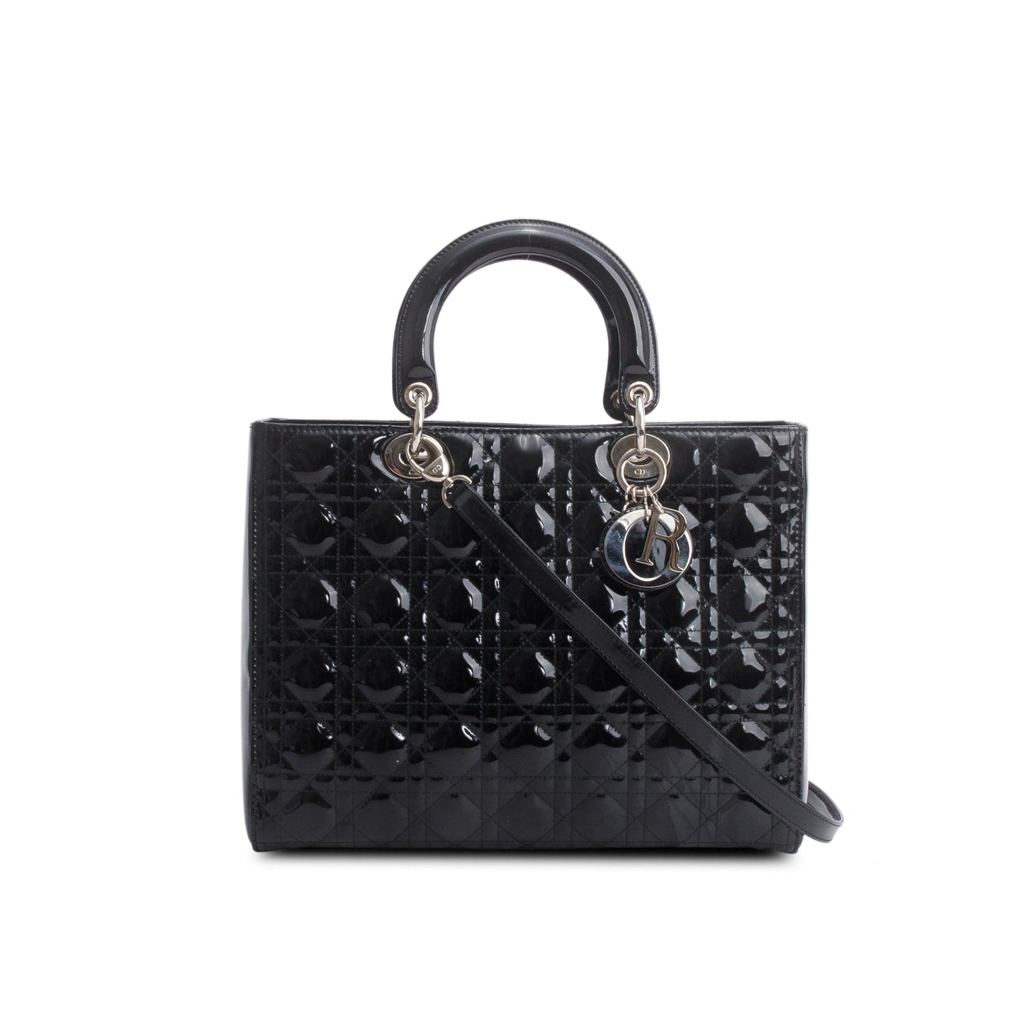 Christian Dior Black Cannage Patent Leather Large Lady Dior