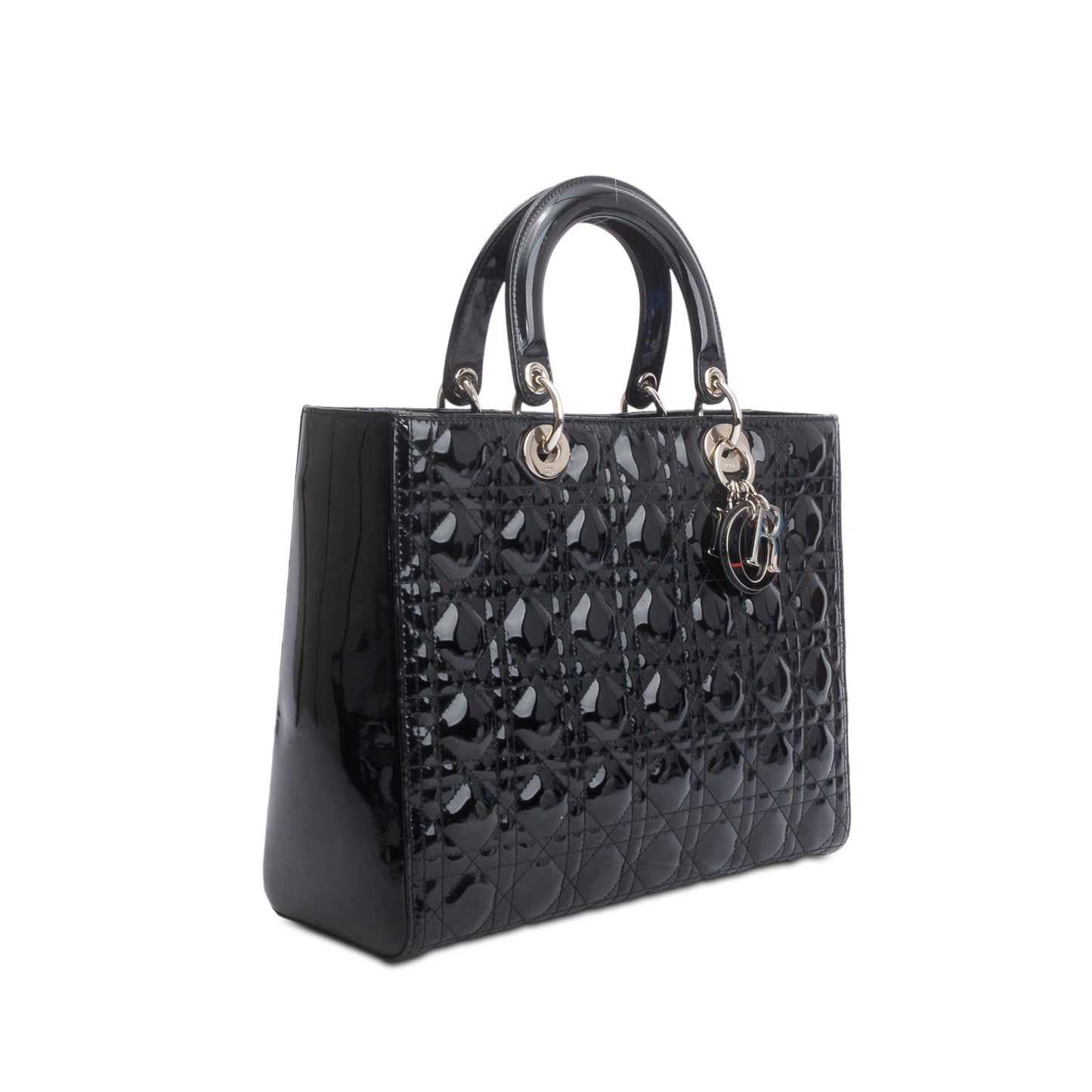 Christian Dior Black Cannage Patent Leather Large Lady Dior