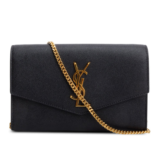 Saint Laurent 2022 Black Grain De Poudre Leather Uptown Chain Wallet