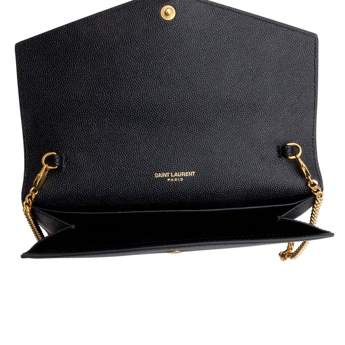 Saint Laurent 2022 Black Grain De Poudre Leather Uptown Chain Wallet