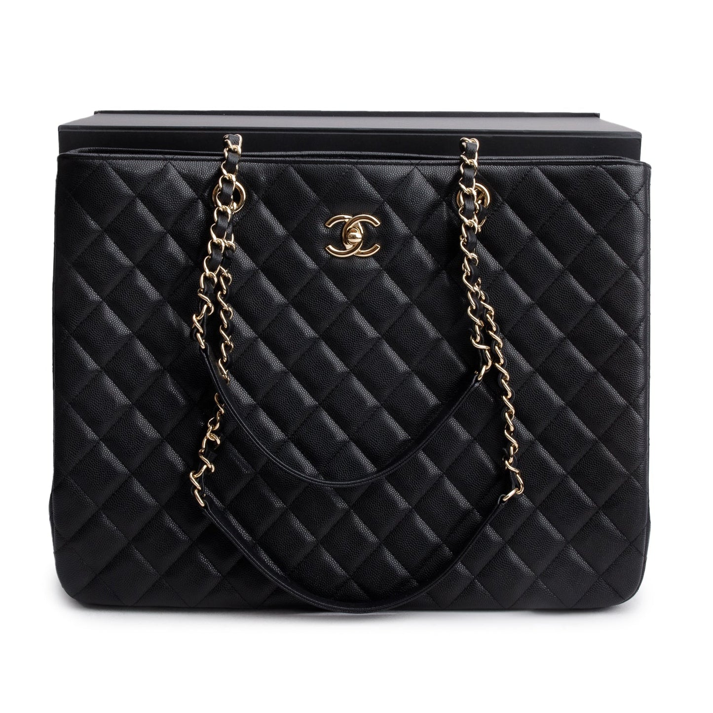 Chanel 2021 Black Caviar Quilted Classic Large Shopping Tote