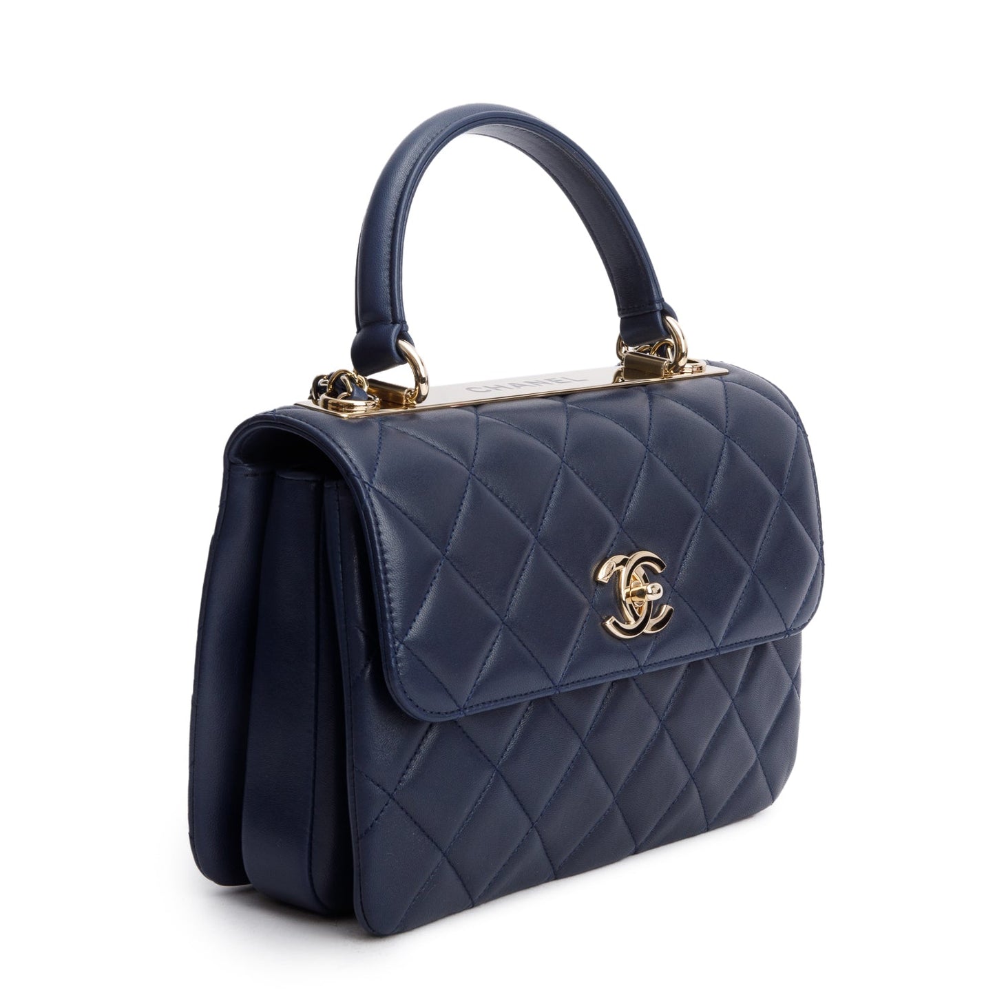 Chanel Navy Lambskin Quilted Small Trendy Top Handle Bag