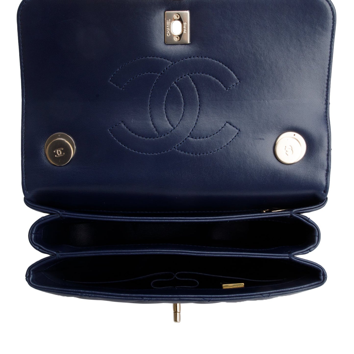 Chanel Navy Lambskin Quilted Small Trendy Top Handle Bag
