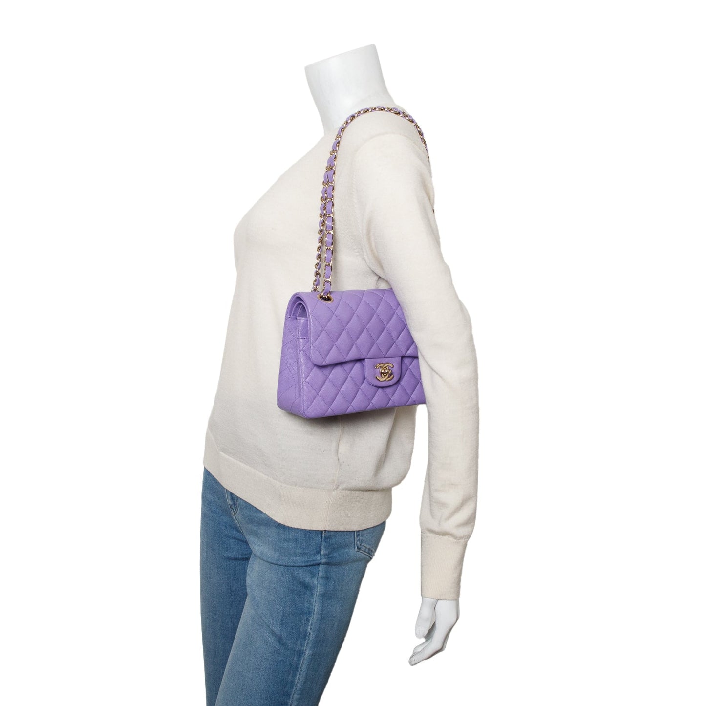 Chanel Purple Caviar Quilted Leather Small Double Flap Bag
