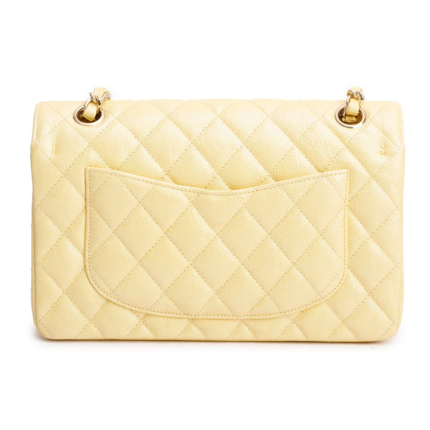 Chanel Yellow Iridescent Caviar Quilted Leather Small Double Flap Bag