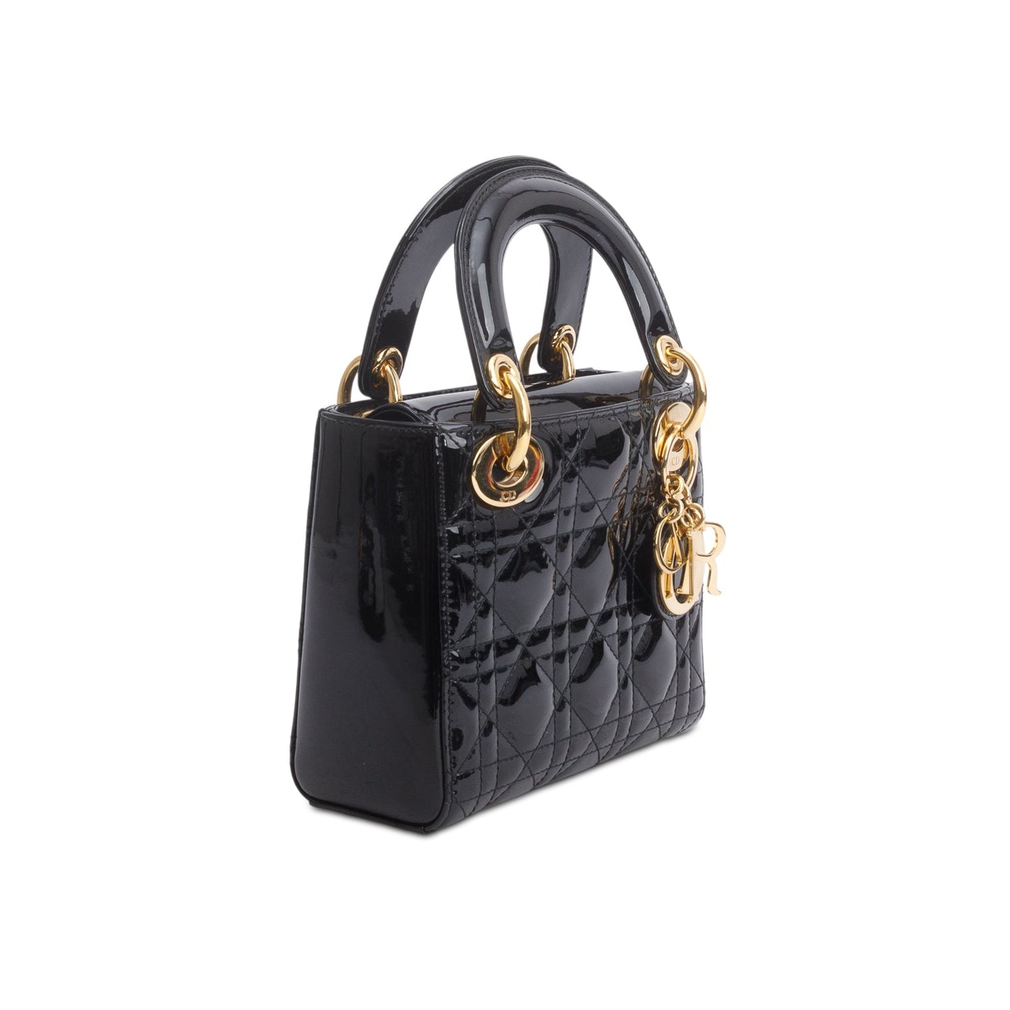 Christian Dior Black Cannage Patent Leather Mini Lady Dior Bag