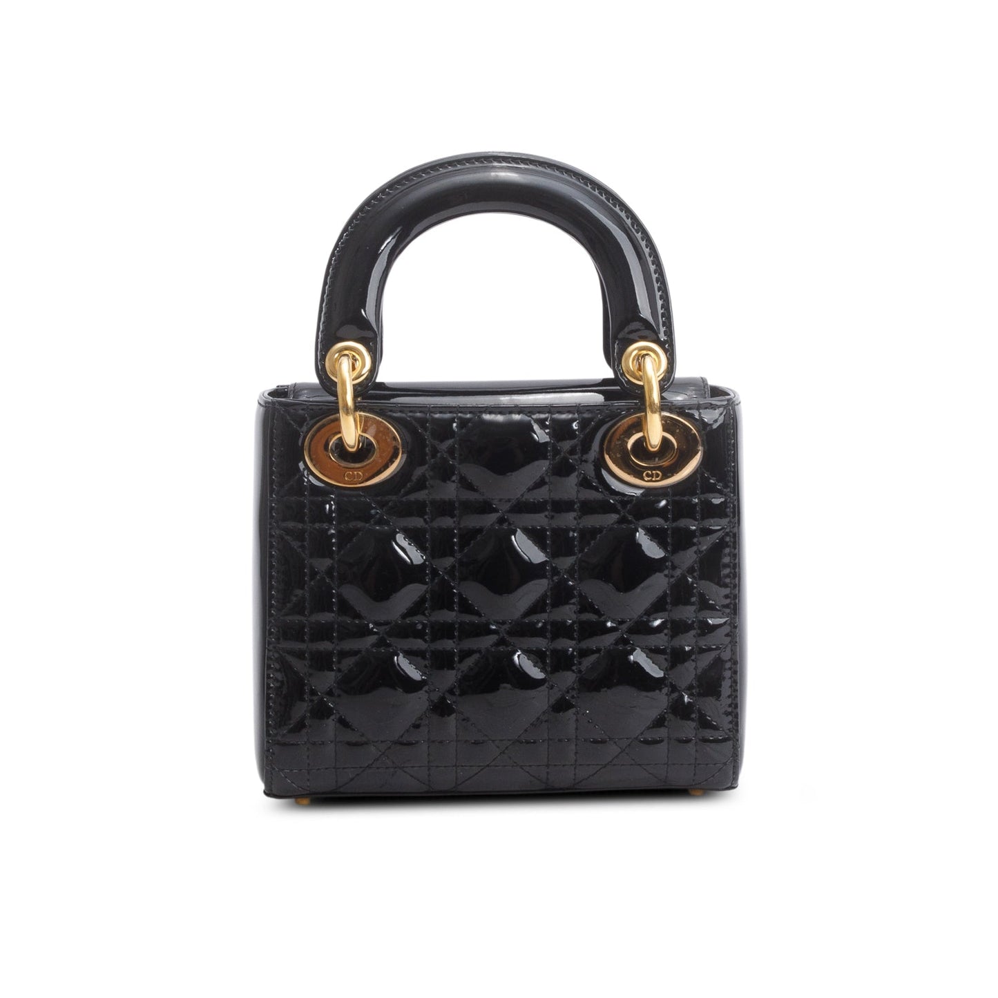 Christian Dior Black Cannage Patent Leather Mini Lady Dior Bag