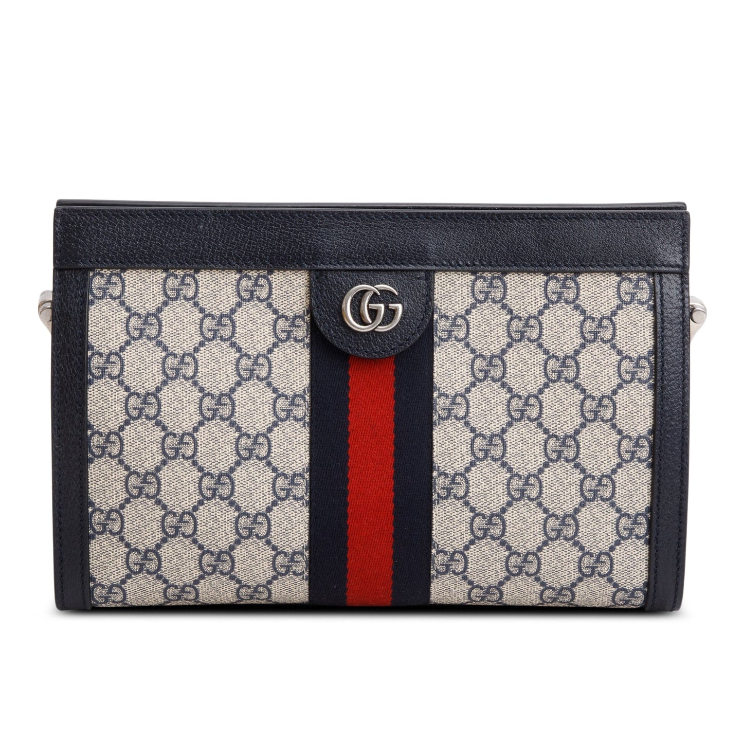 Gucci Black GG Supreme Monogram Textured Calfskin Web Medium Ophidia Chain Shoulder Bag