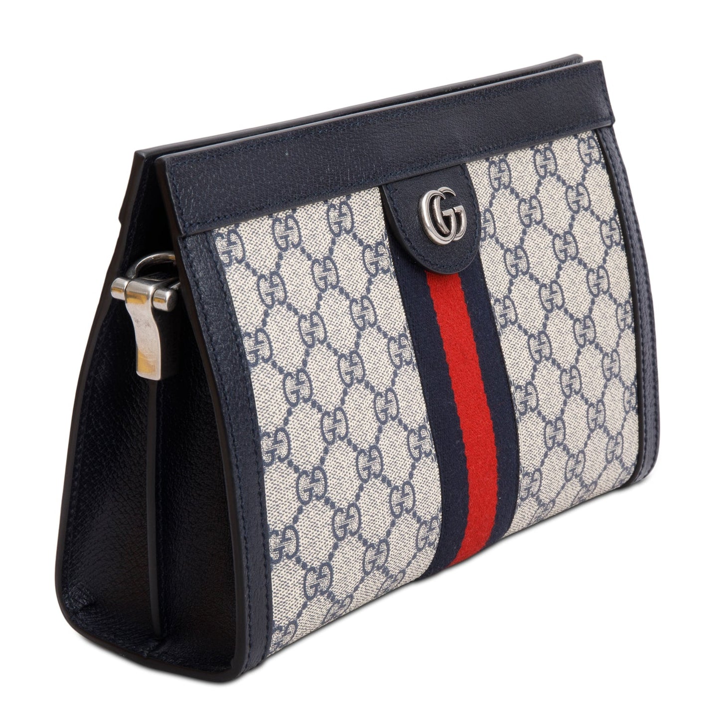 Gucci Black GG Supreme Monogram Textured Calfskin Web Medium Ophidia Chain Shoulder Bag
