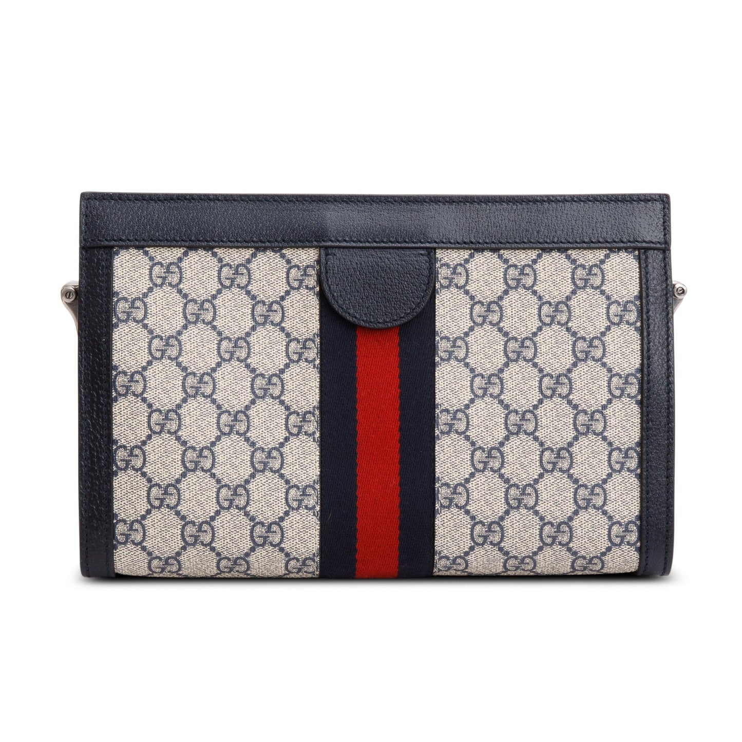 Gucci Black GG Supreme Monogram Textured Calfskin Web Medium Ophidia Chain Shoulder Bag
