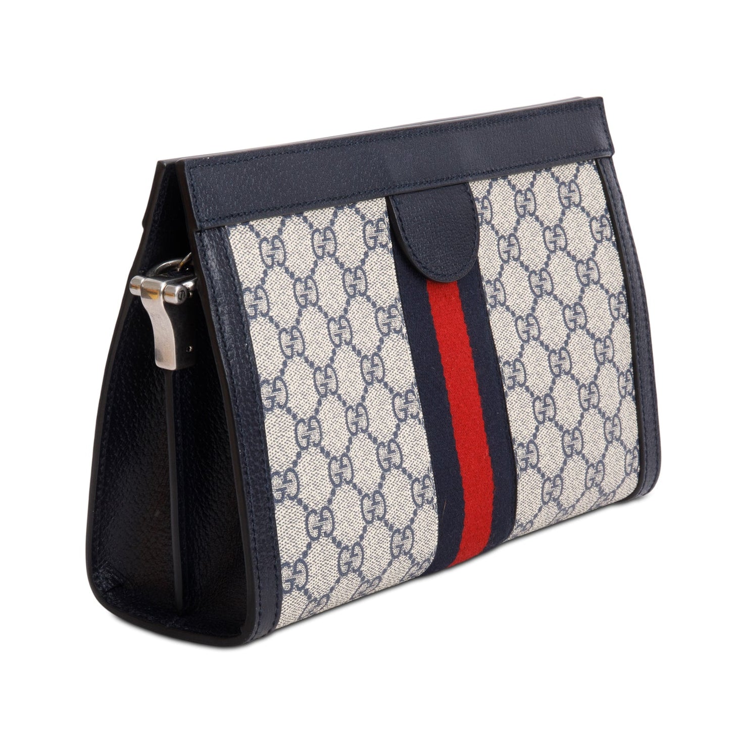 Gucci Black GG Supreme Monogram Textured Calfskin Web Medium Ophidia Chain Shoulder Bag