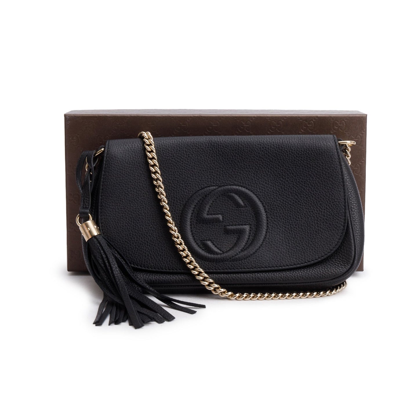 Gucci Black Pebbled Calfskin Medium Soho Chain Crossbody Bag