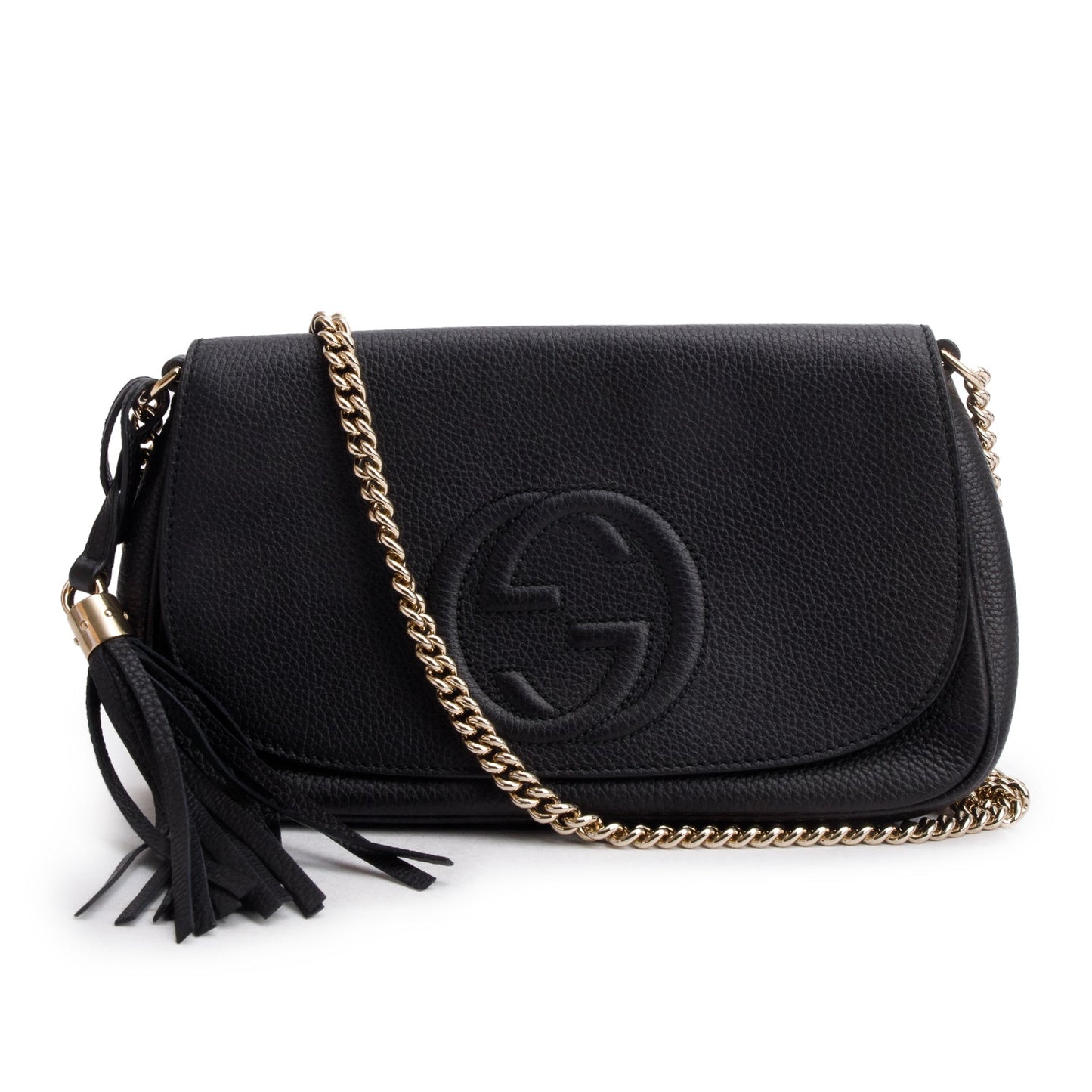 Gucci Black Pebbled Calfskin Medium Soho Chain Crossbody Bag