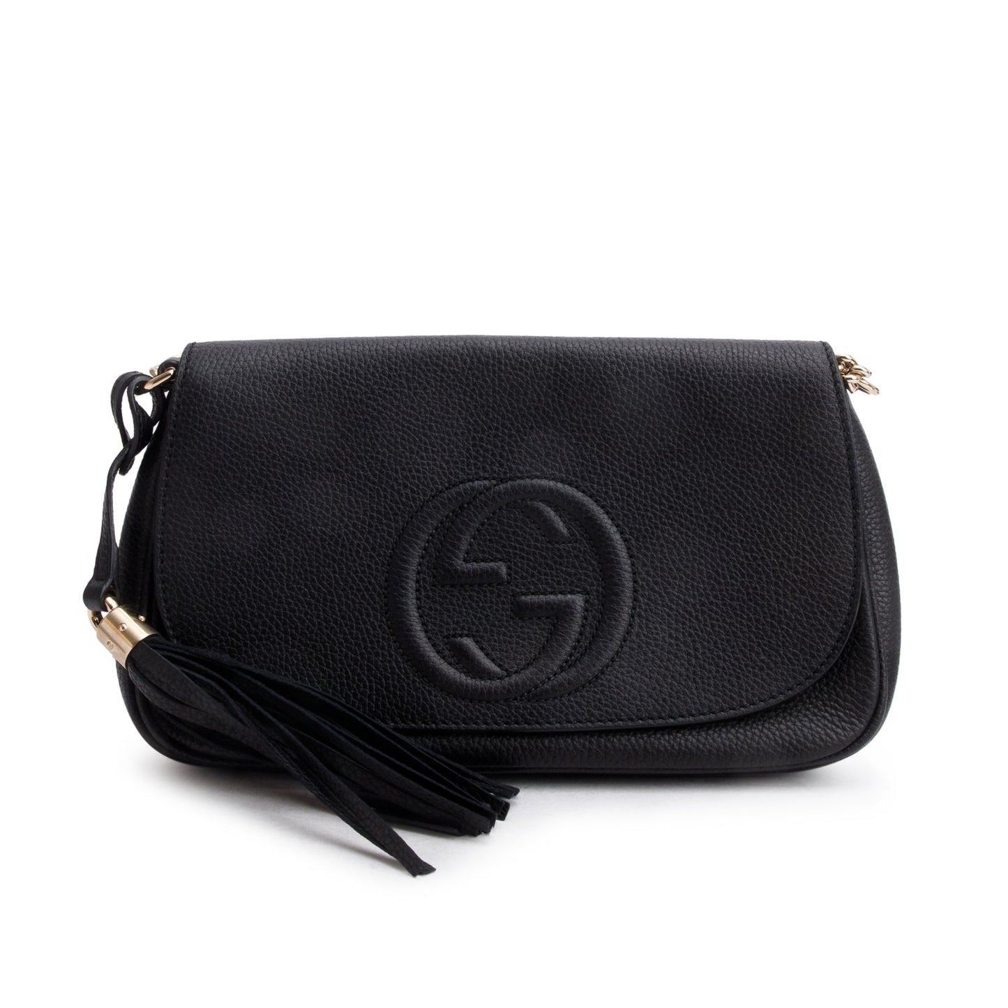 Gucci Black Pebbled Calfskin Medium Soho Chain Crossbody Bag