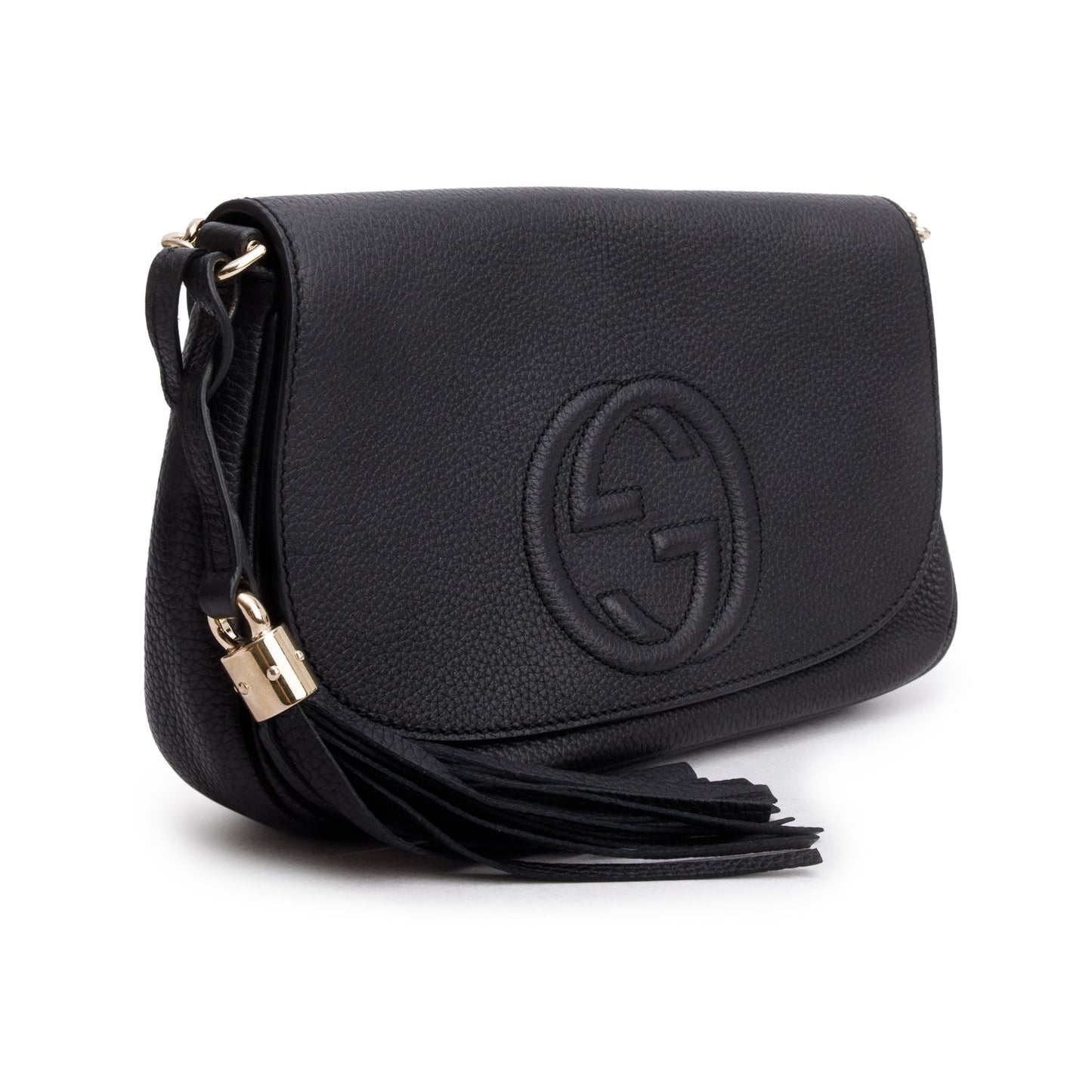 Gucci Black Pebbled Calfskin Medium Soho Chain Crossbody Bag