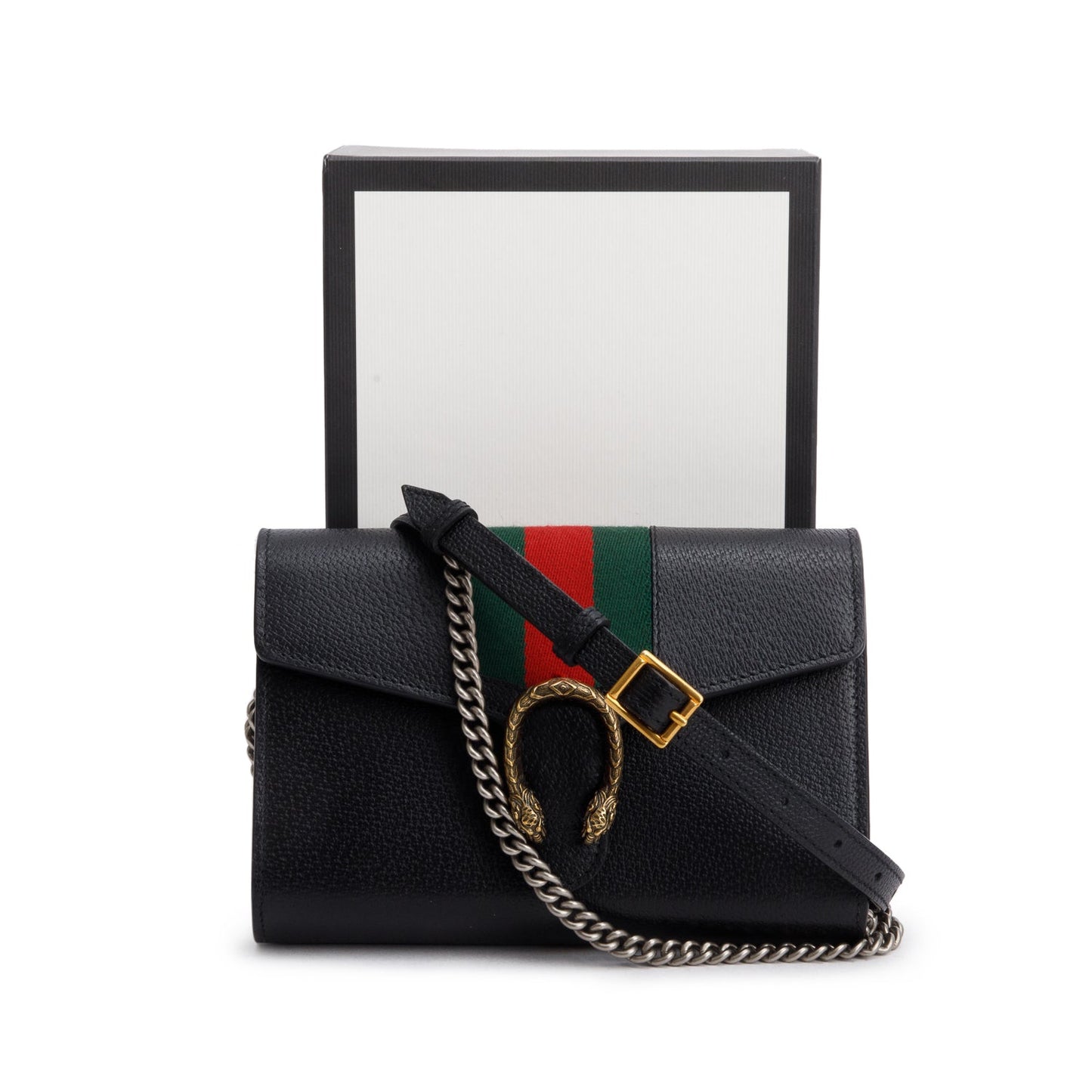 Gucci Black Calfskin Web Mini Dionysus Wallet on Chain