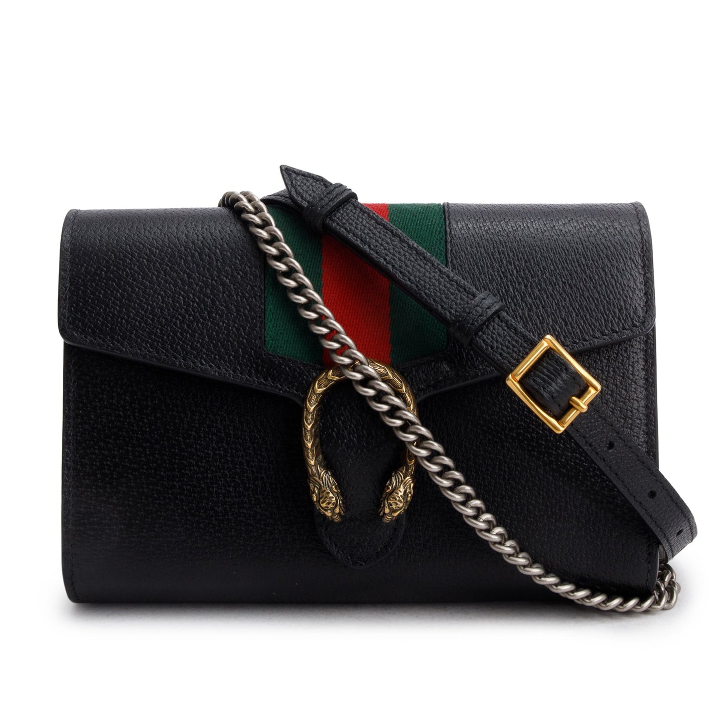 Gucci Black Calfskin Web Mini Dionysus Wallet on Chain