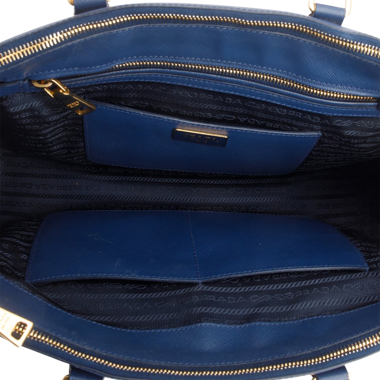 Prada Blue Saffiano Lux Medium Double Zip Galleria Tote