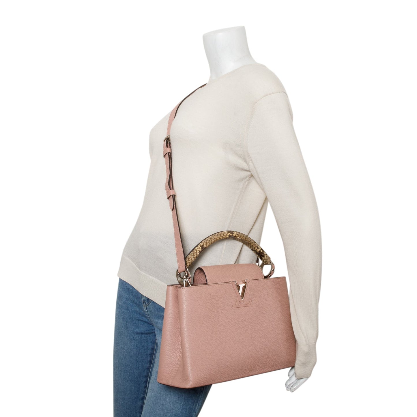 Louis Vuitton Python Trimmed Pink Taurillon Capucines MM