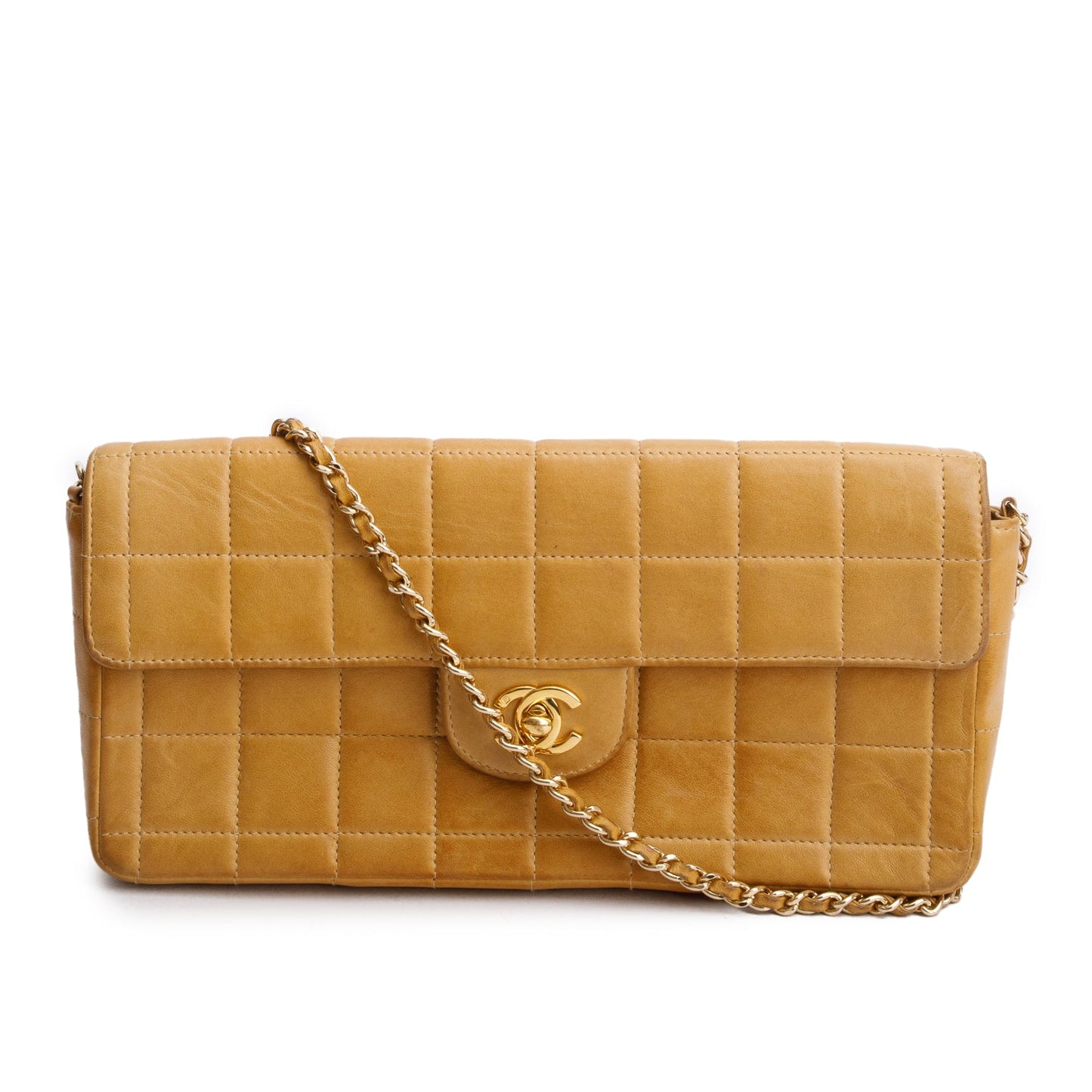 Chanel Tan Lambskin Quilted East West Chocolate Bar Flap Bag