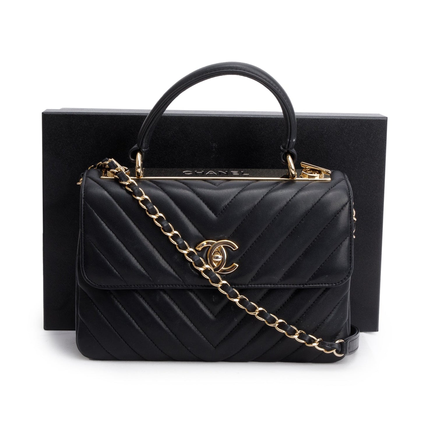 Chanel Black Chevron Lambskin Trendy CC Small Top Handle Flap Bag