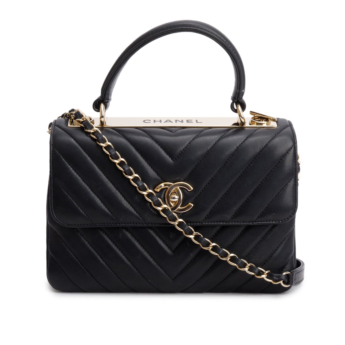 Chanel Black Chevron Lambskin Trendy CC Small Top Handle Flap Bag