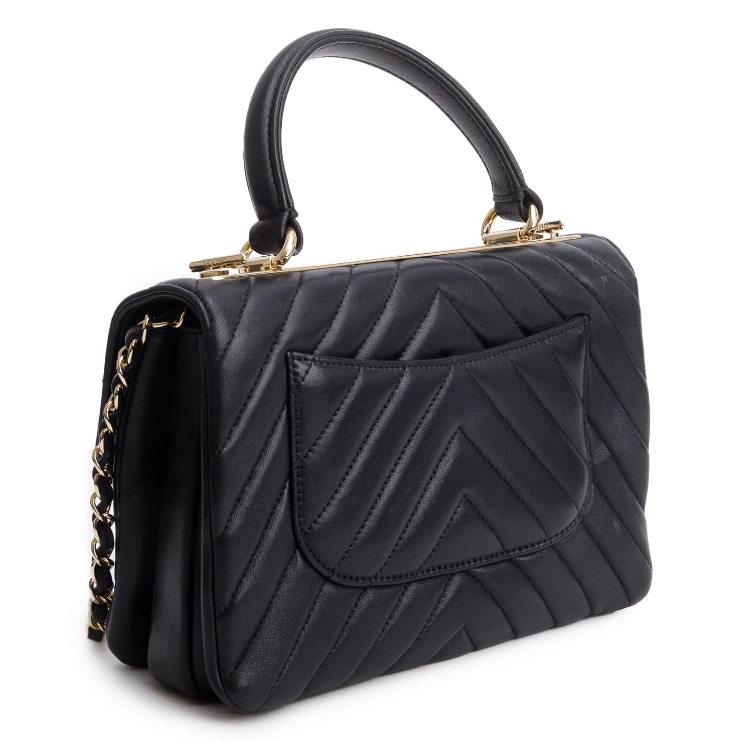 Chanel Black Chevron Lambskin Trendy CC Small Top Handle Flap Bag