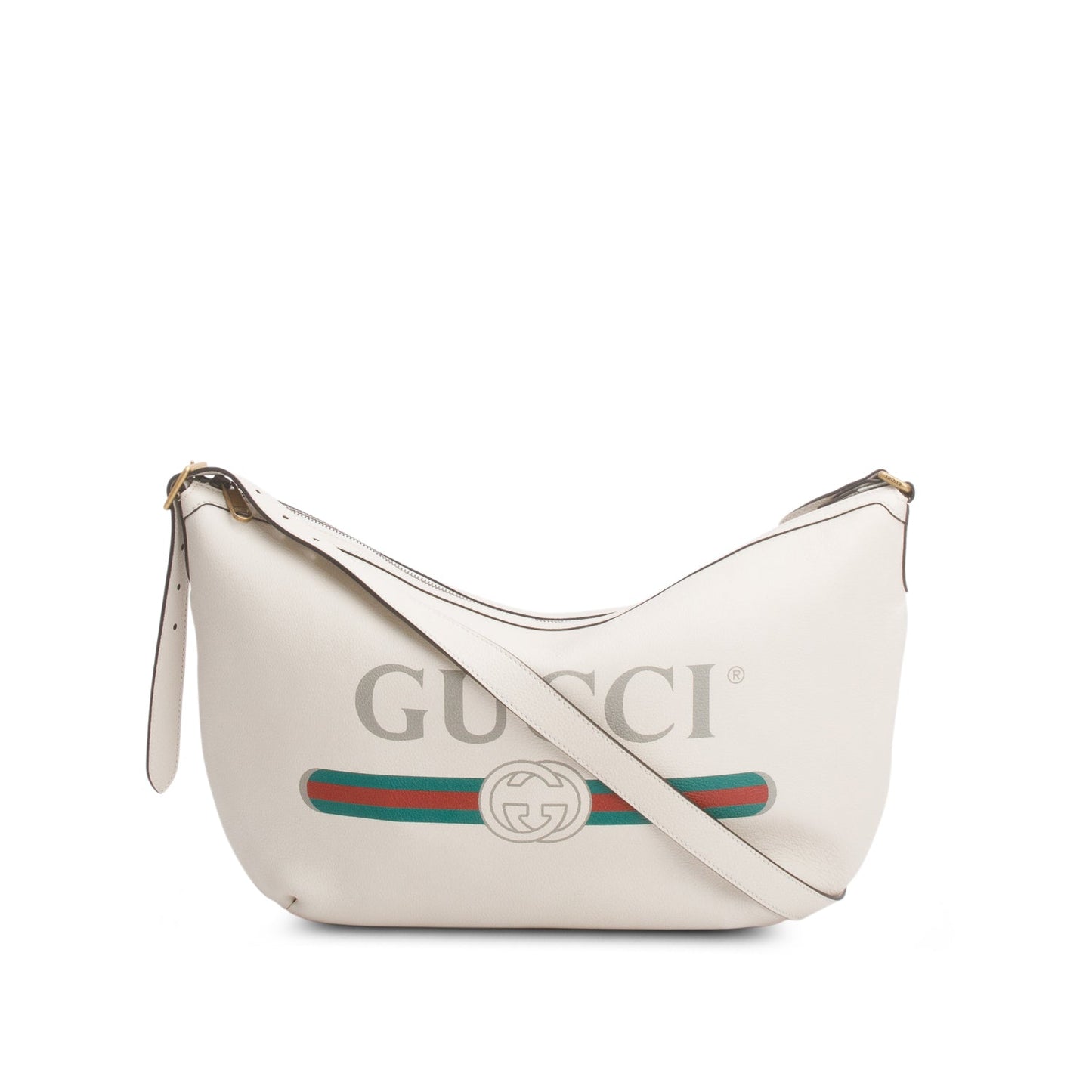 Gucci Cream Grained Calfskin Logo Half Moon Hobo
