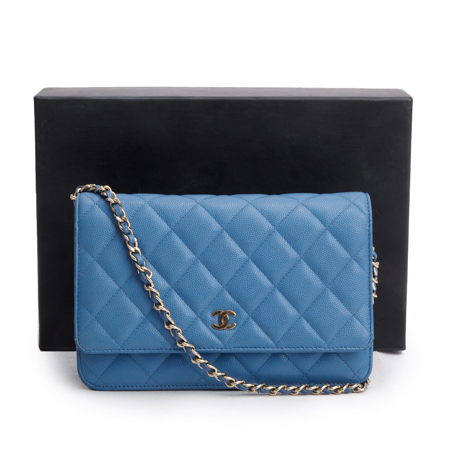 Chanel 2020 Blue Quilted Caviar Leather Classic Wallet on Chain