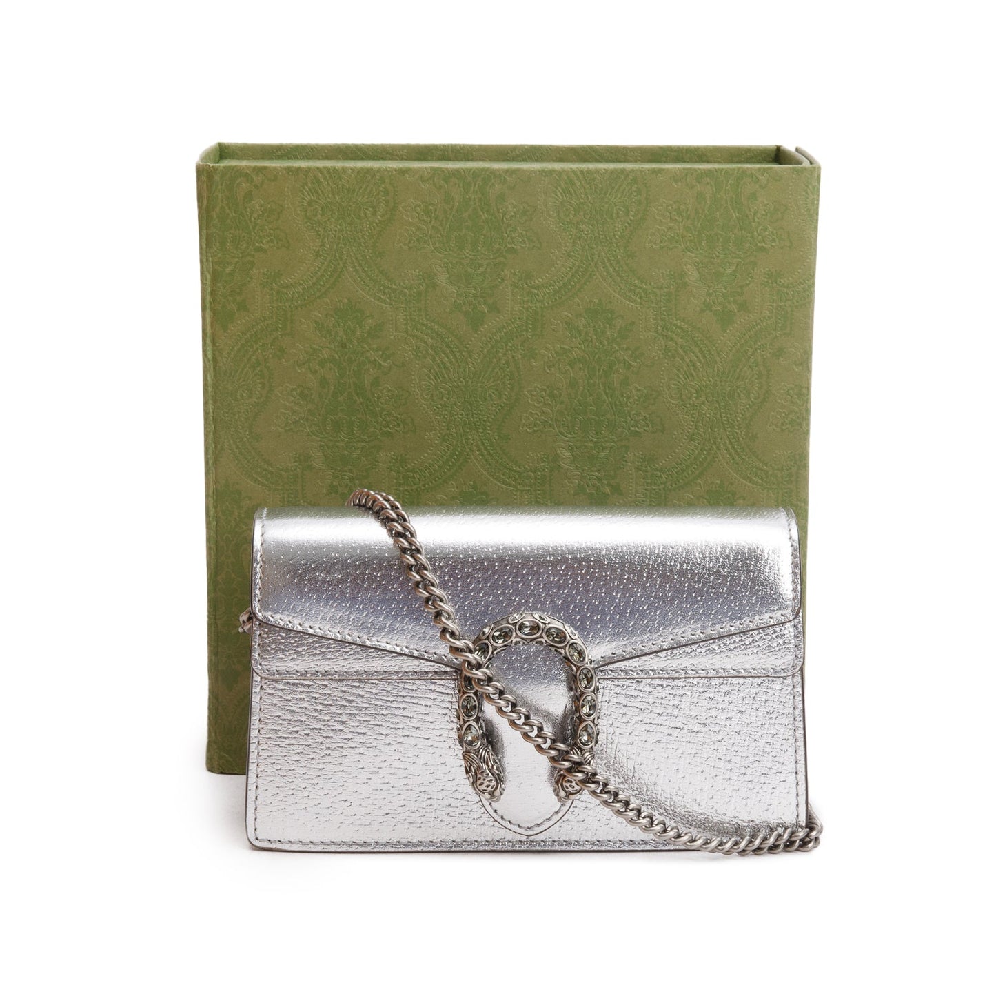 Gucci Dionysus Silver Calfskin Leather Dionysus Super Mini Bag