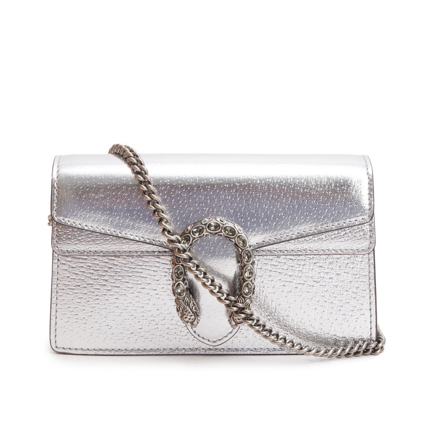 Gucci Dionysus Silver Calfskin Leather Dionysus Super Mini Bag