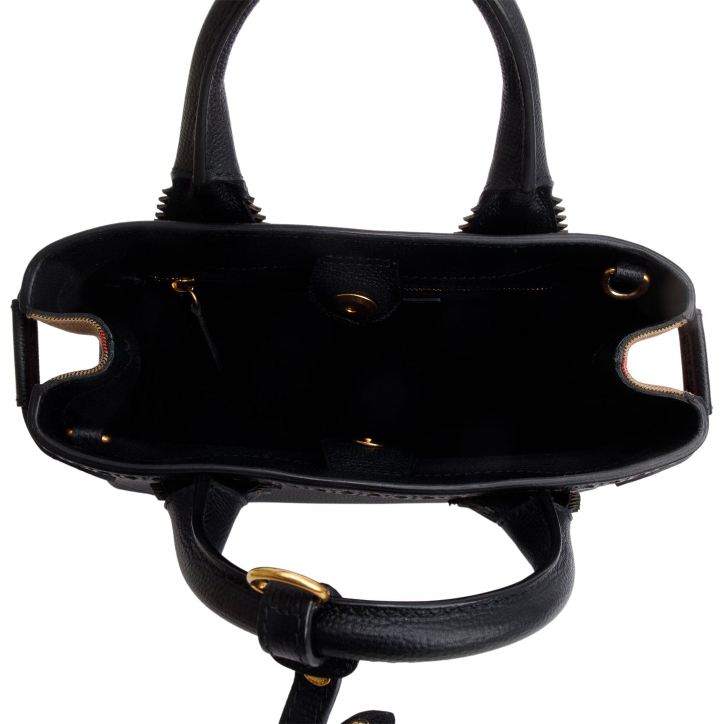 Burberry Black Grainy Calfskin Perforated House Check Small Brogue Banner Tote