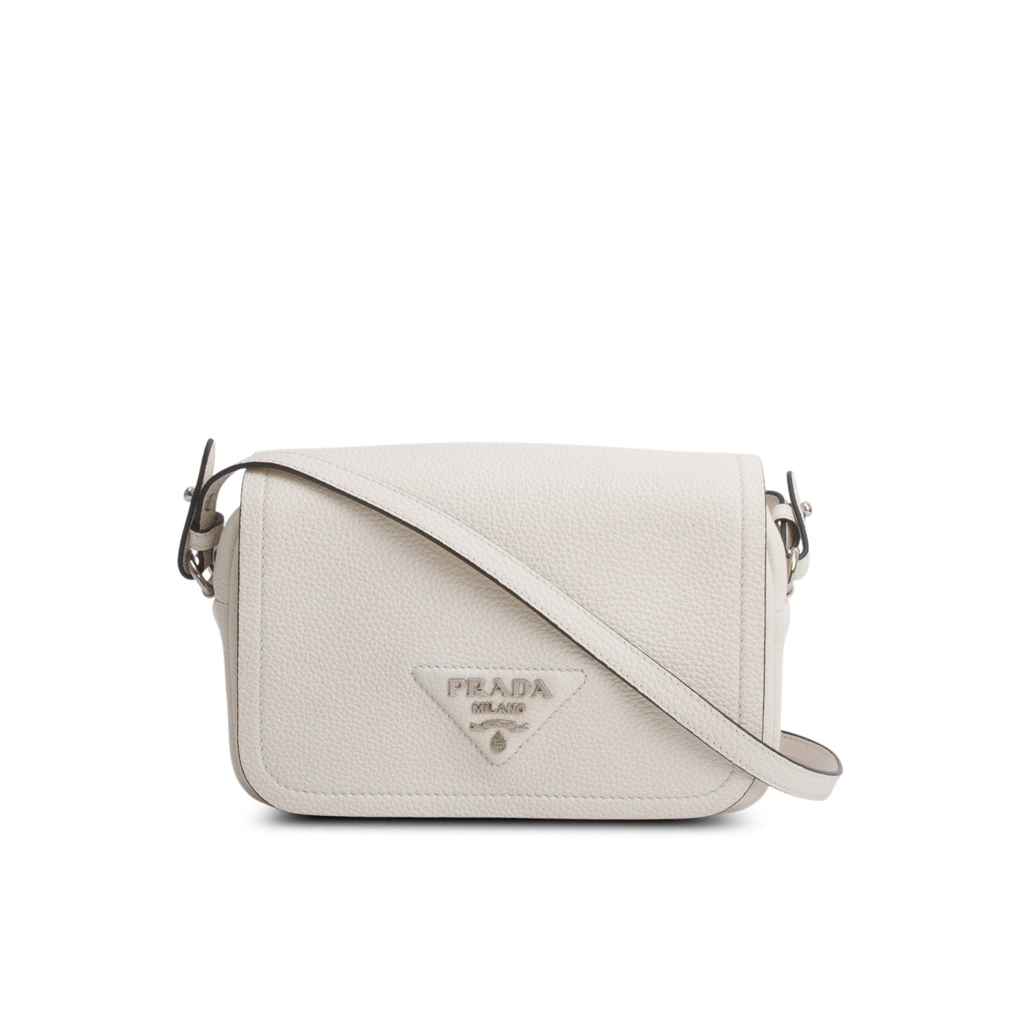 Prada Cream Vitello Daino Logo Flap Crossbody Bag