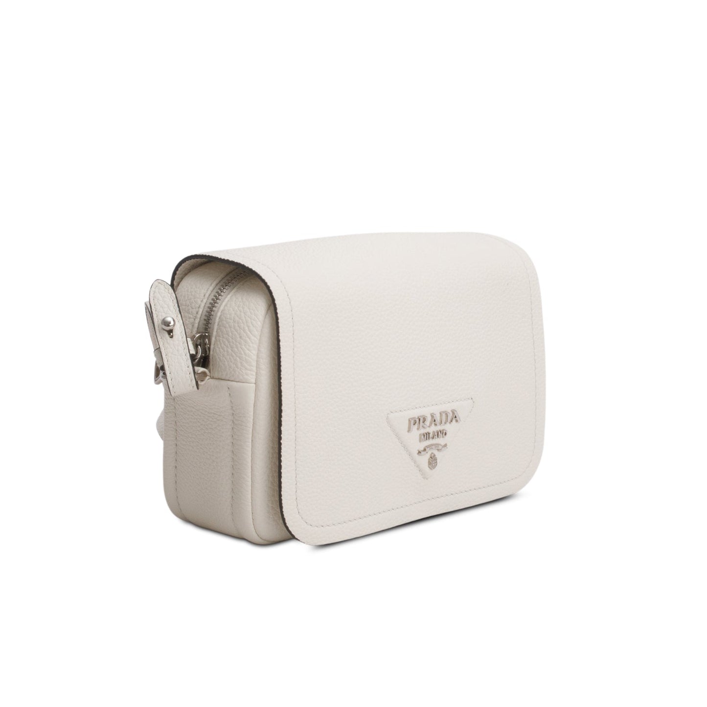 Prada Cream Vitello Daino Logo Flap Crossbody Bag