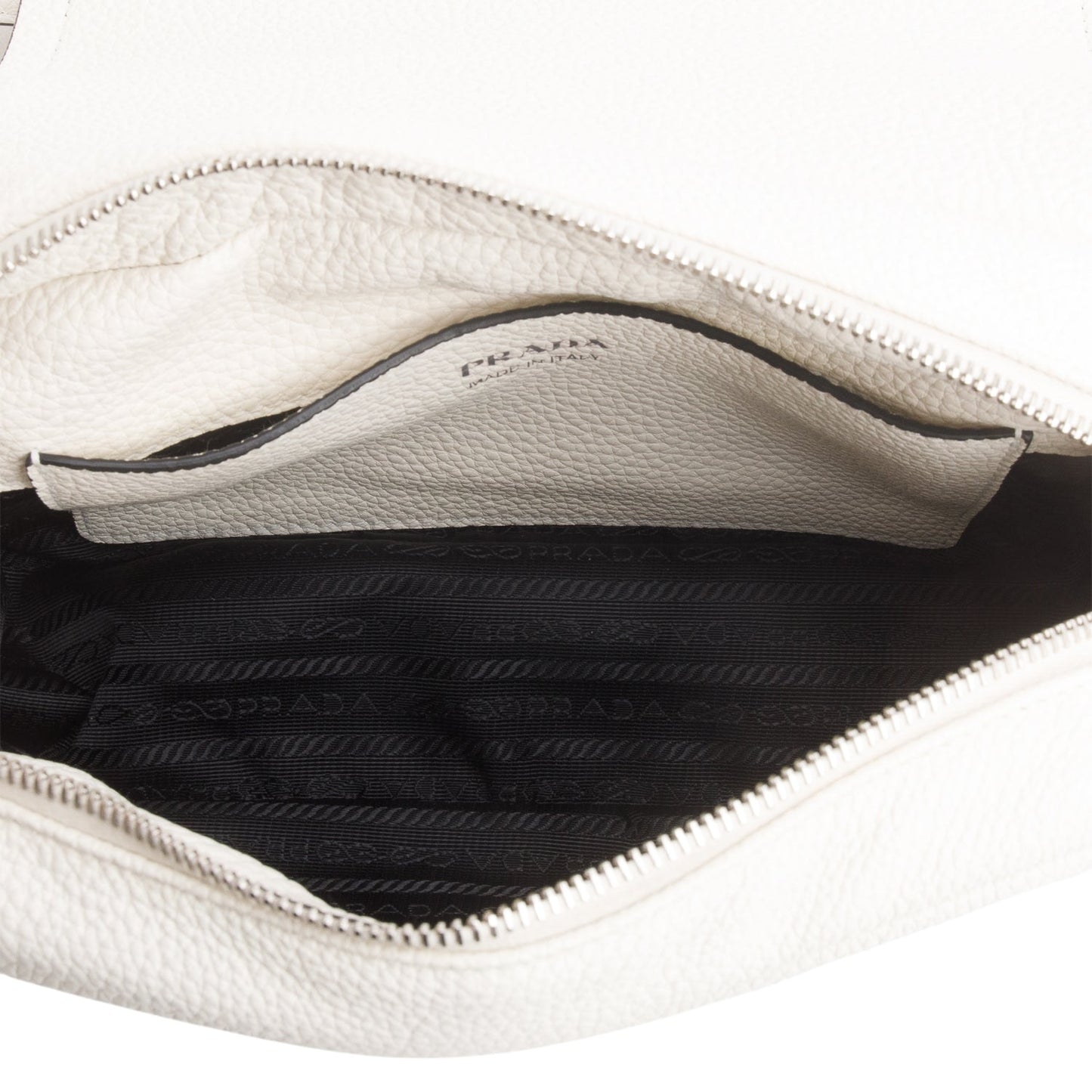 Prada Cream Vitello Daino Logo Flap Crossbody Bag